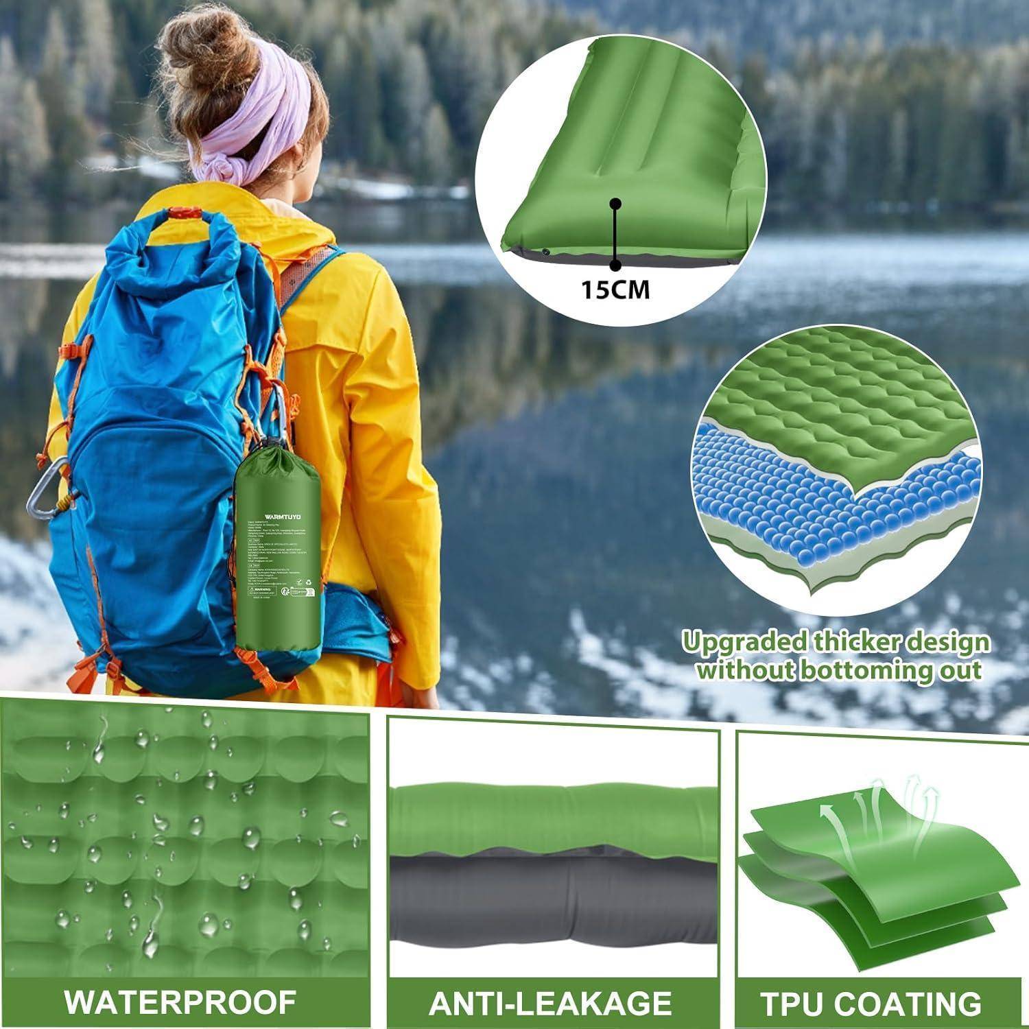 Isomatte Selbstaufblasend 12CM Wasserdicht Ripstop Fußpumpe Grün