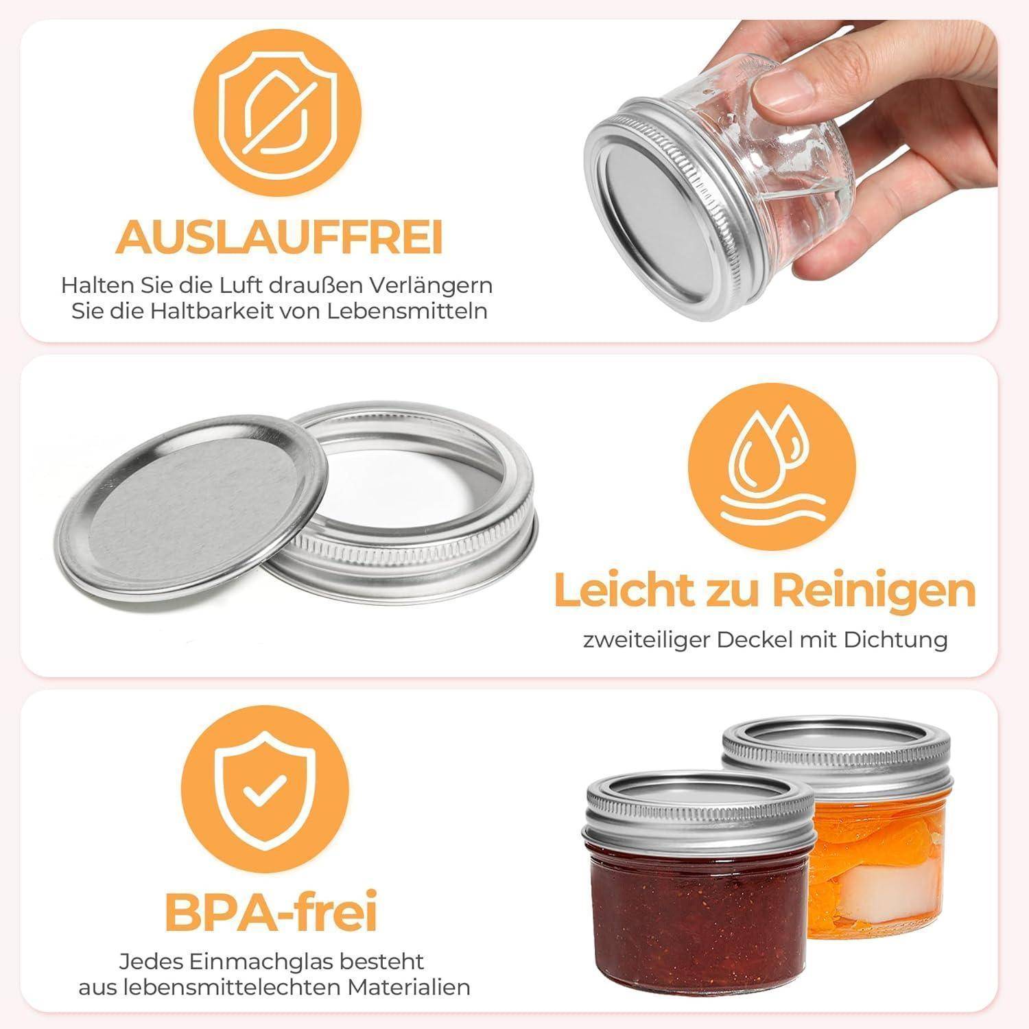 Einmachgläser 125ml 8er Schraubdeckel Mason Jar 4oz 120ml 8pcs