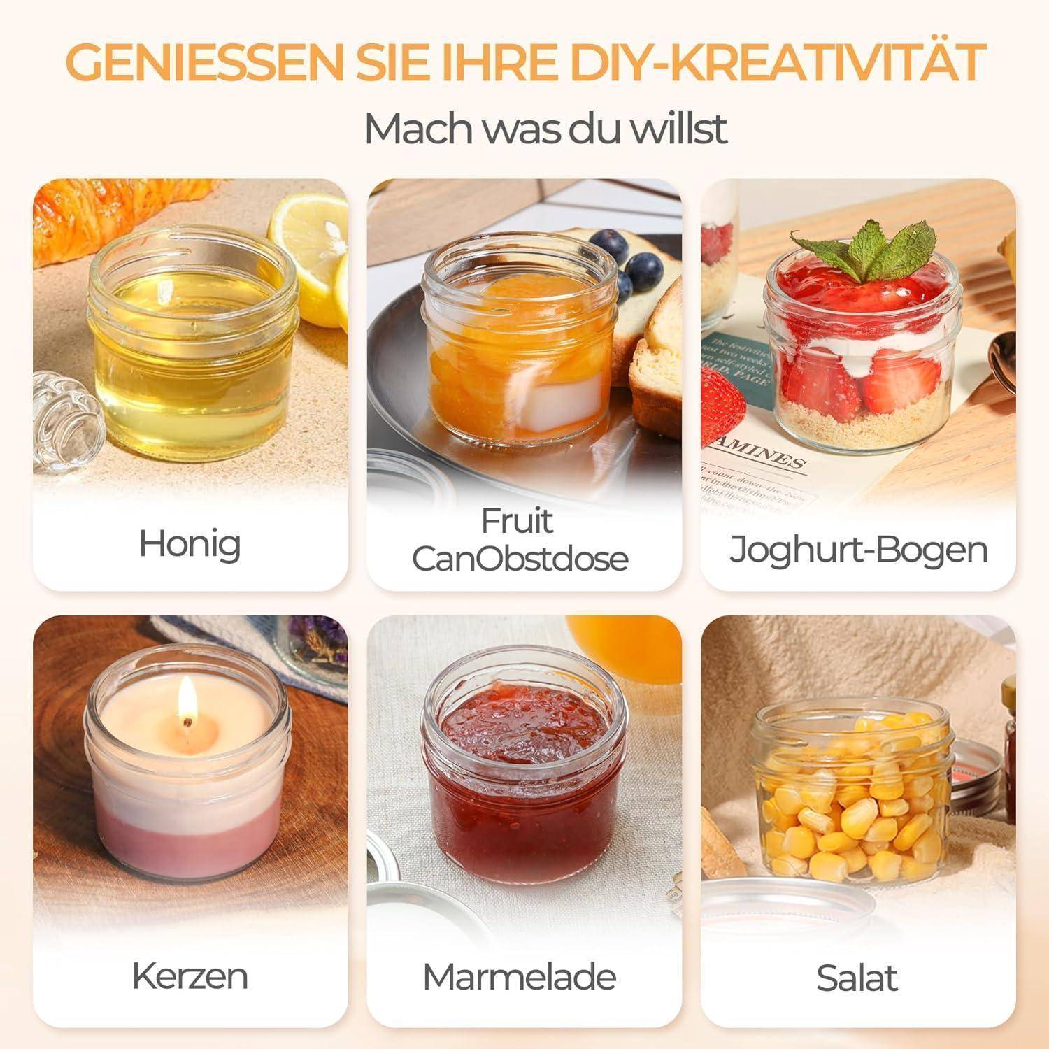 Einmachgläser 125ml 8er Schraubdeckel Mason Jar 4oz 120ml 8pcs