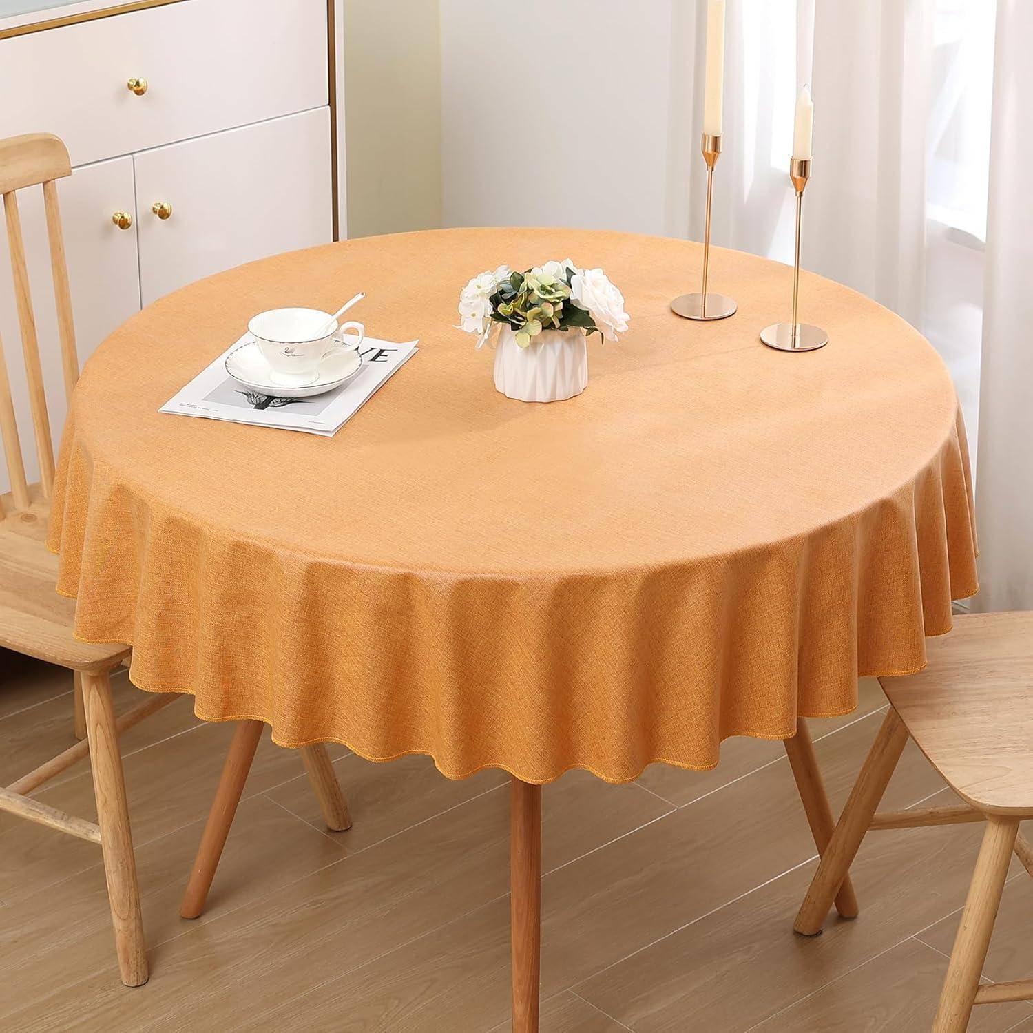 Tischdecke Abwaschbar Lotuseffekt Leinenoptik 140 cm (Rund) Gelb