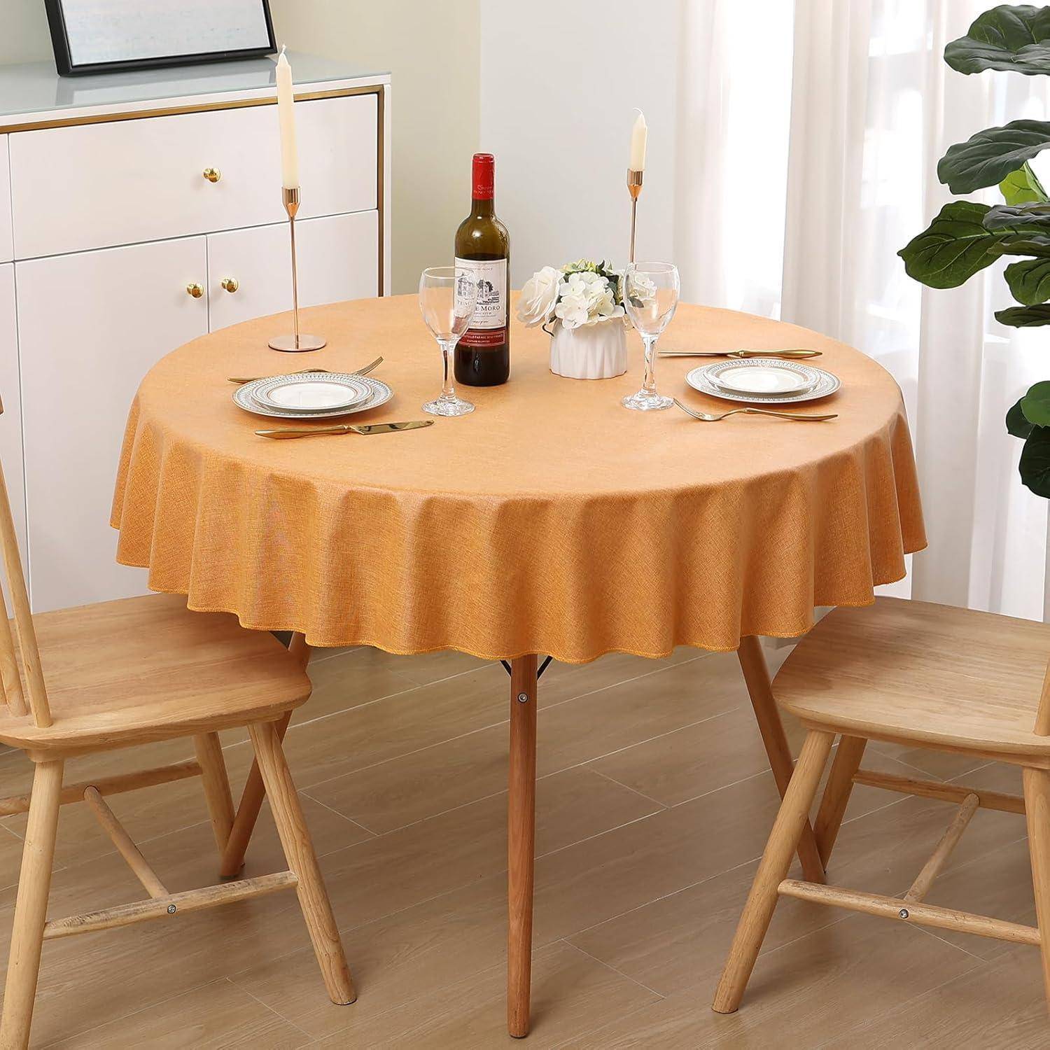 Tischdecke Abwaschbar Lotuseffekt Leinenoptik 140 cm (Rund) Gelb