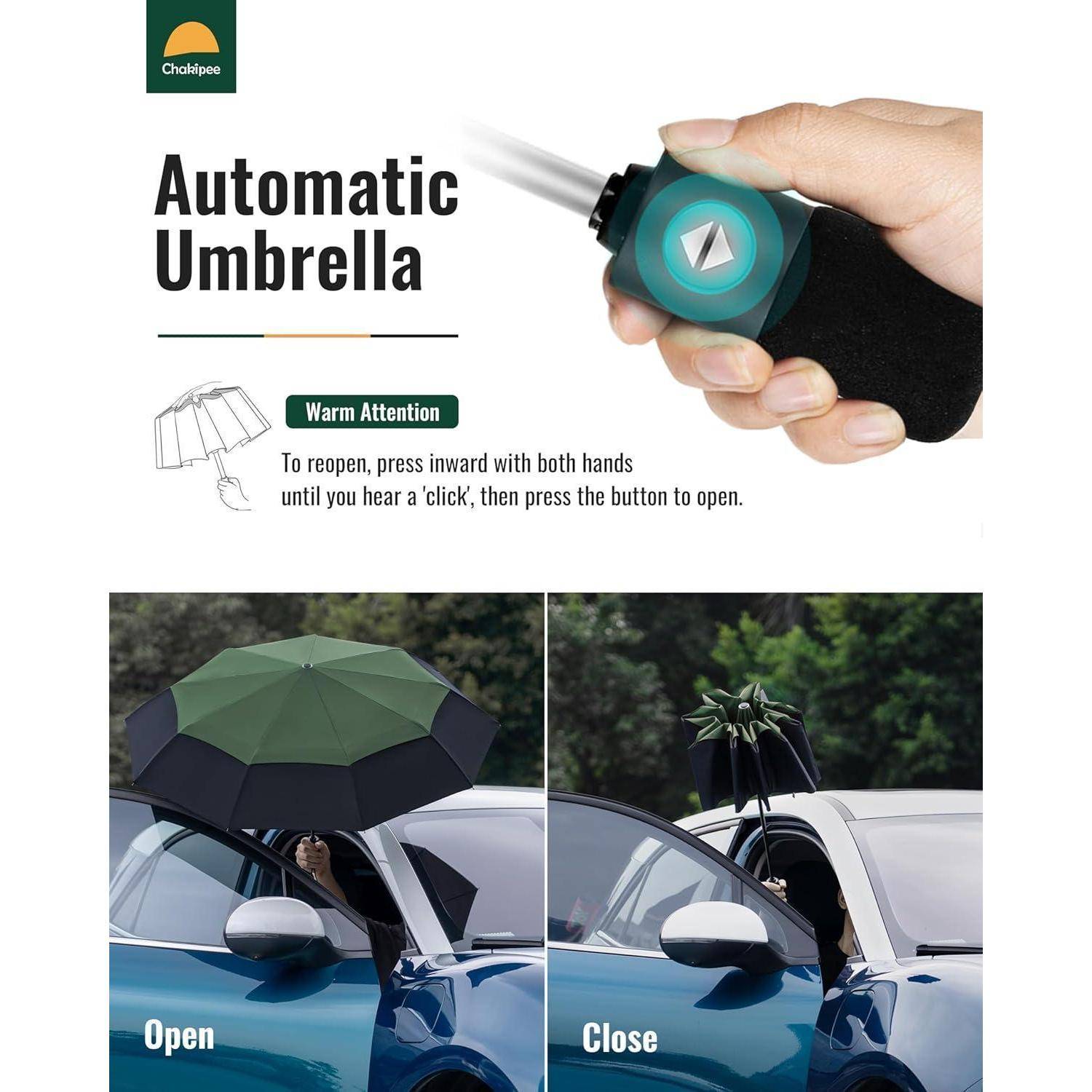 Regenschirm Reise Automatik Sturmfest 210T 102cm 9Rippen Dunkelgrün