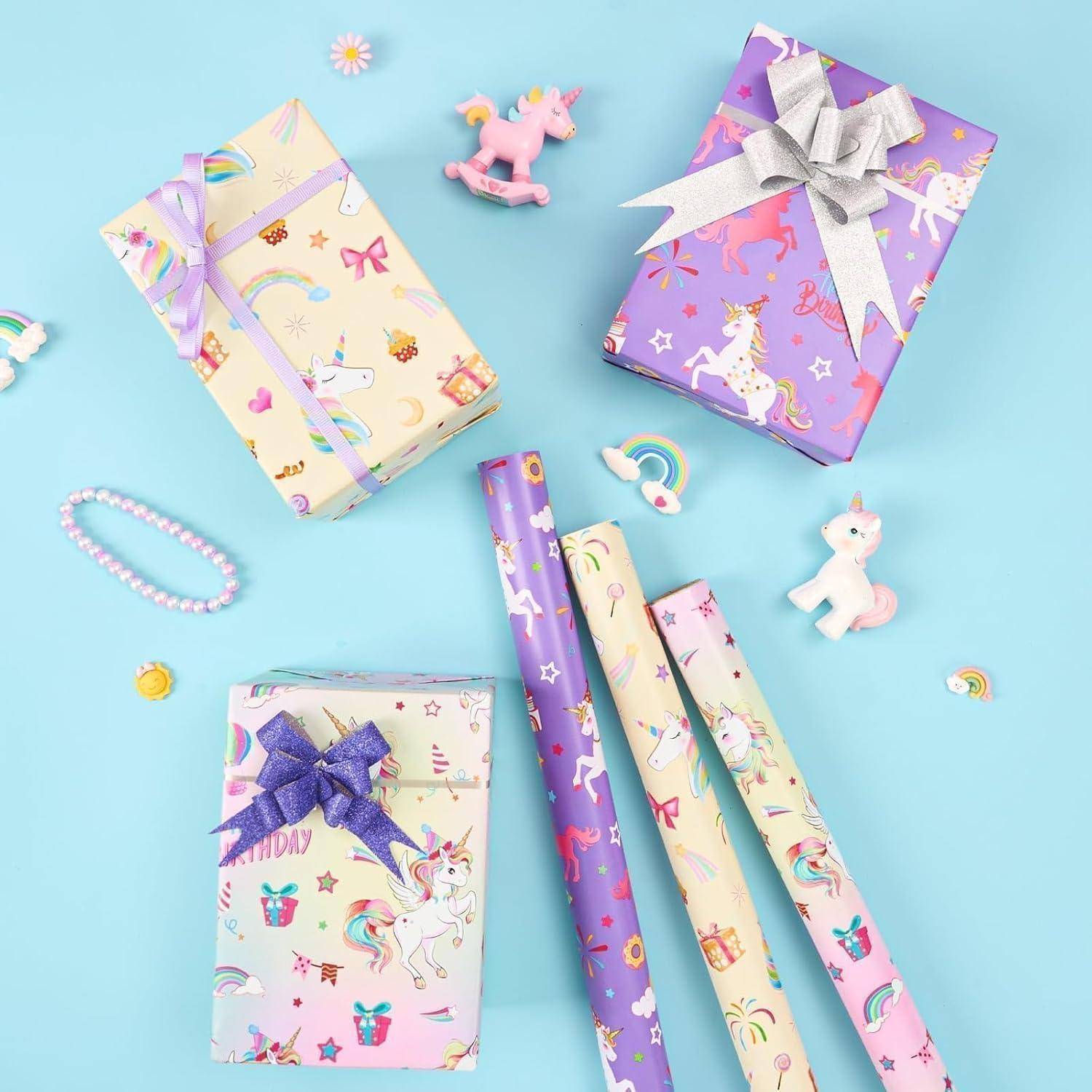 Geschenkpapier Einhorn 3 Rollen Geburtstag Mehrfarbig Pink Violett