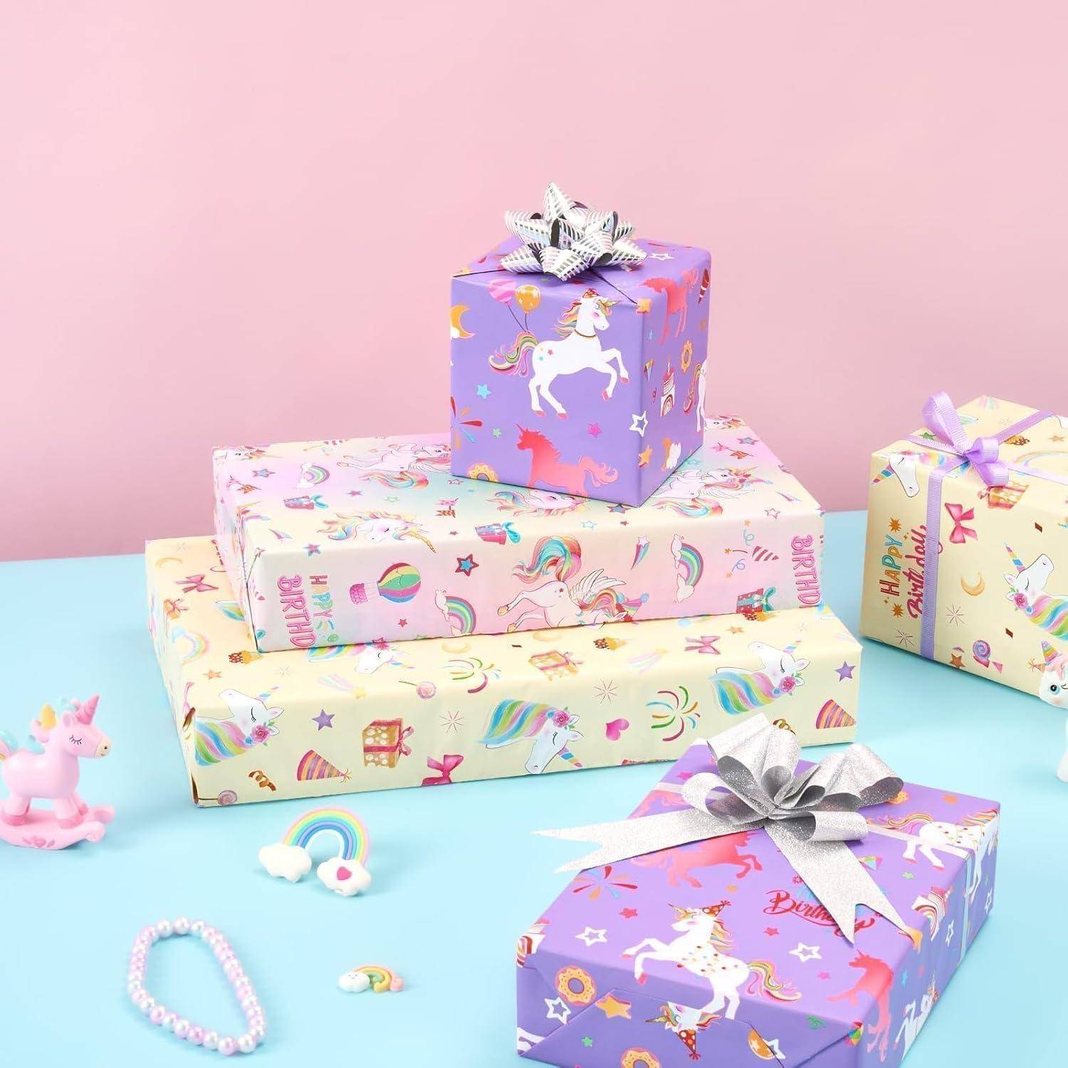 Geschenkpapier Einhorn 3 Rollen Geburtstag Mehrfarbig Pink Violett