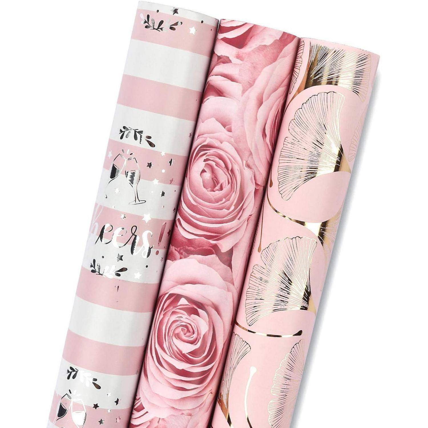 Geschenkpapierrolle 3er Muster 43cm 3m Rosa Blumen