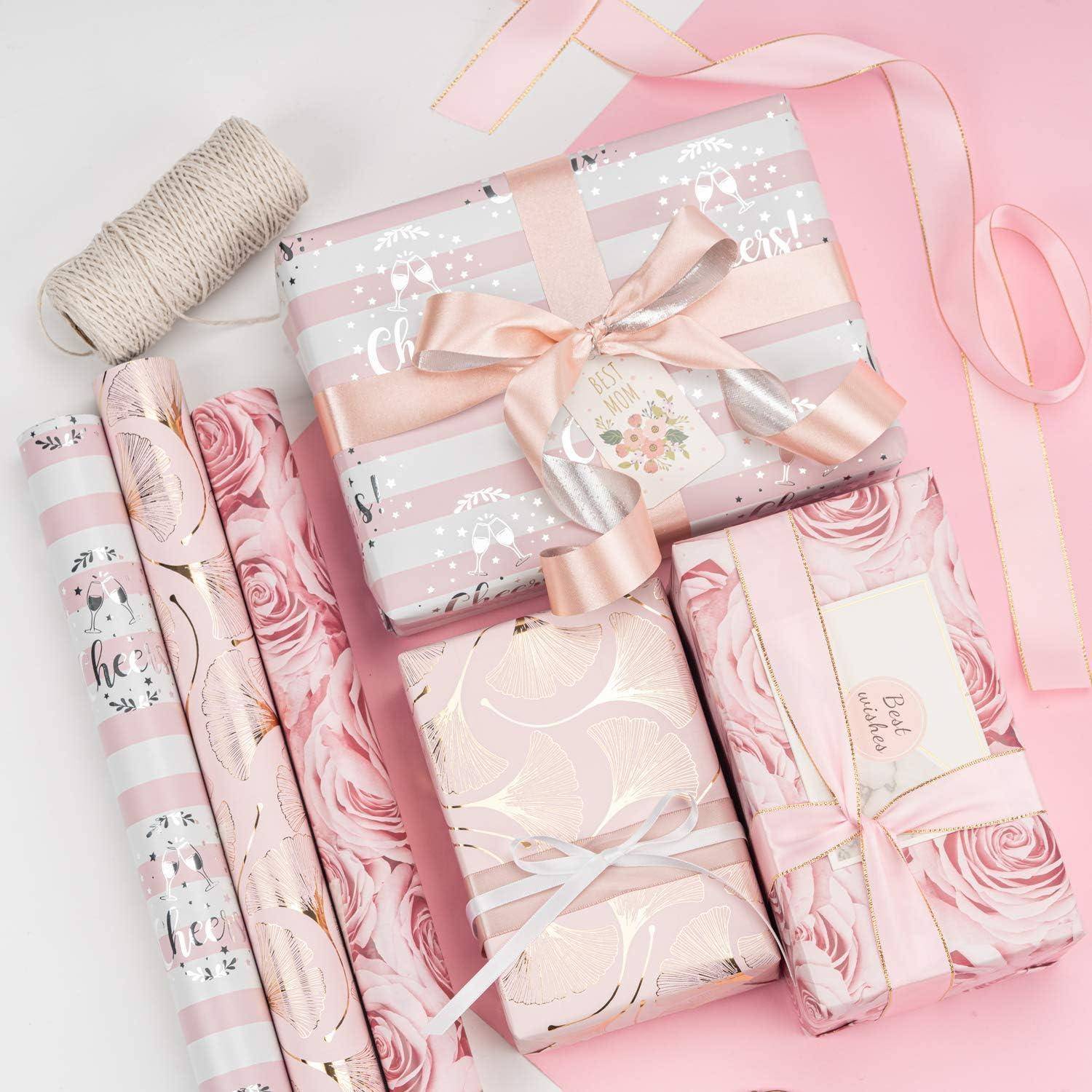 Geschenkpapierrolle 3er Muster 43cm 3m Rosa Blumen