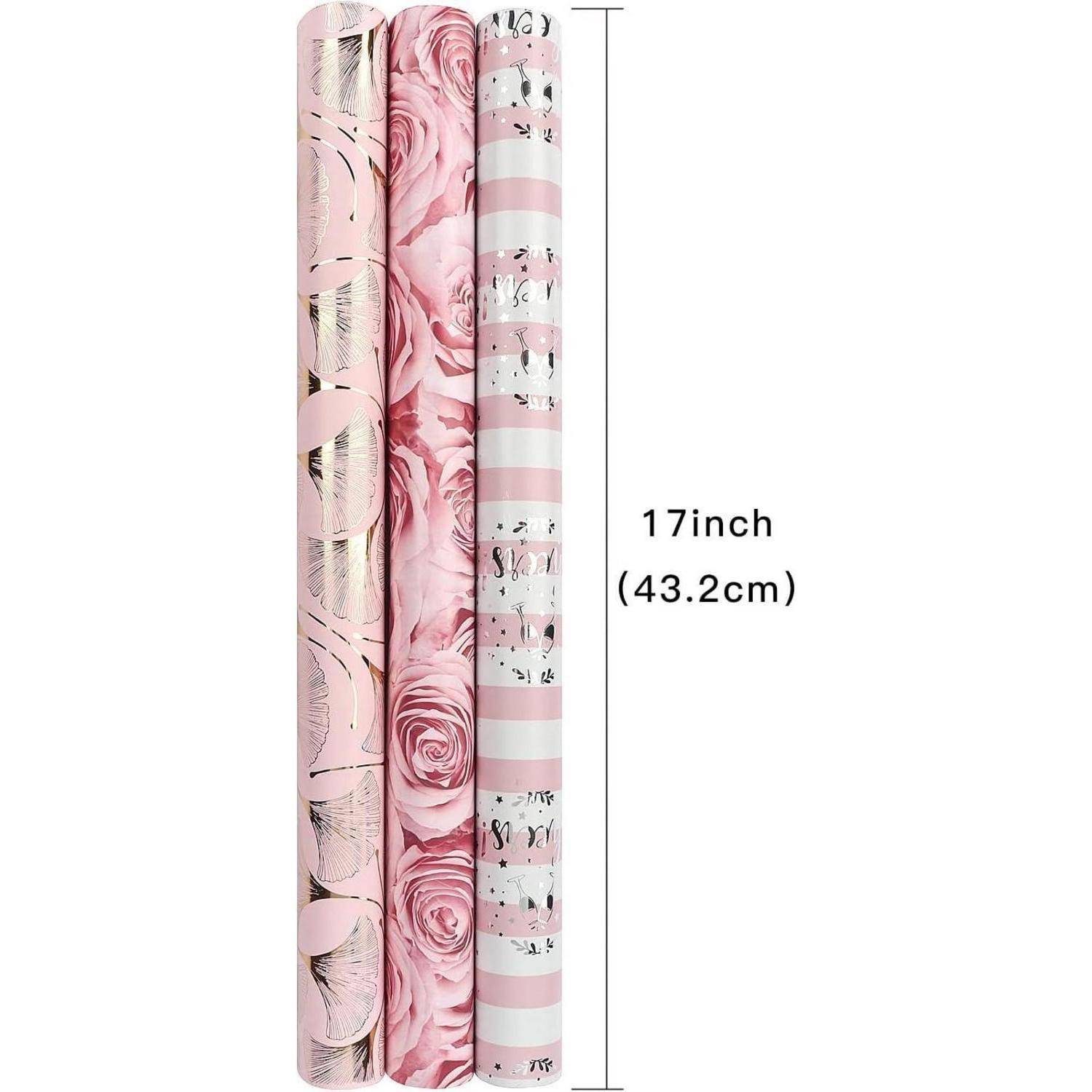 Geschenkpapierrolle 3er Muster 43cm 3m Rosa Blumen