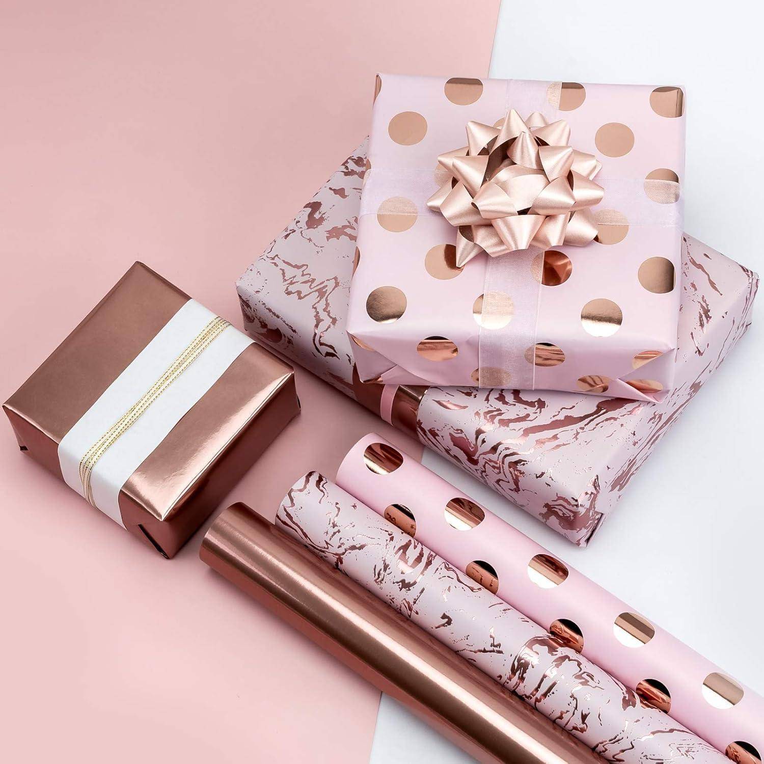 Packpapierrolle Mini Rollenset 3er 43,2cm 3,05m Tupfen Rosa Marmor