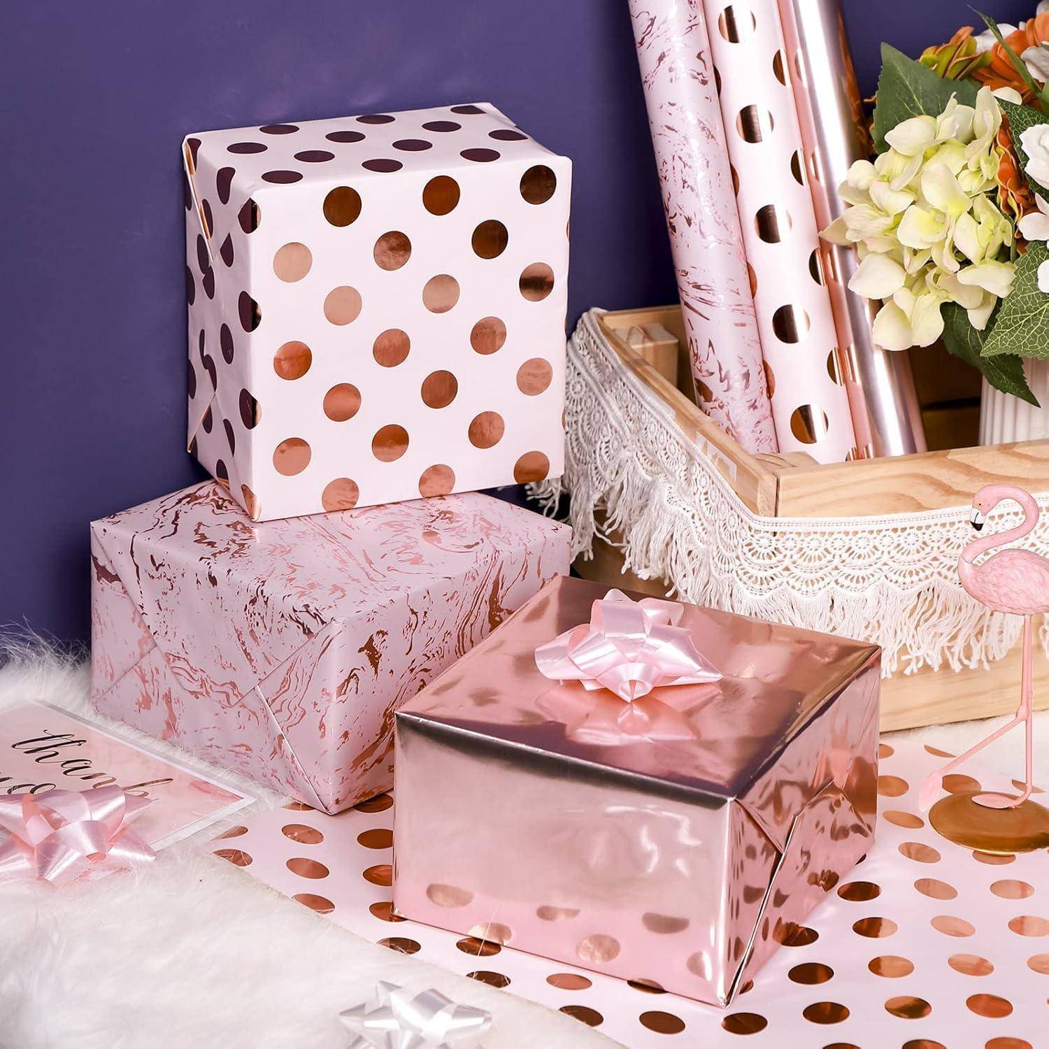 Packpapierrolle Mini Rollenset 3er 43,2cm 3,05m Tupfen Rosa Marmor
