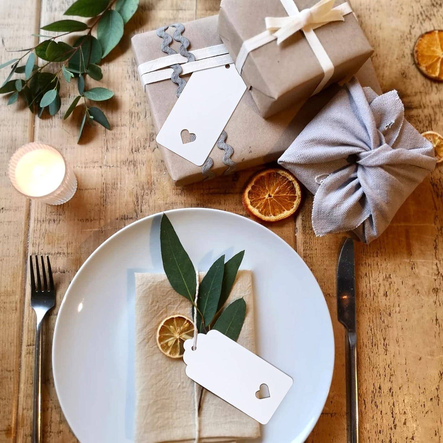 Geschenkanhänger Kraftpapier Juteschnur Hochzeit Braun Weiß 200 Stück