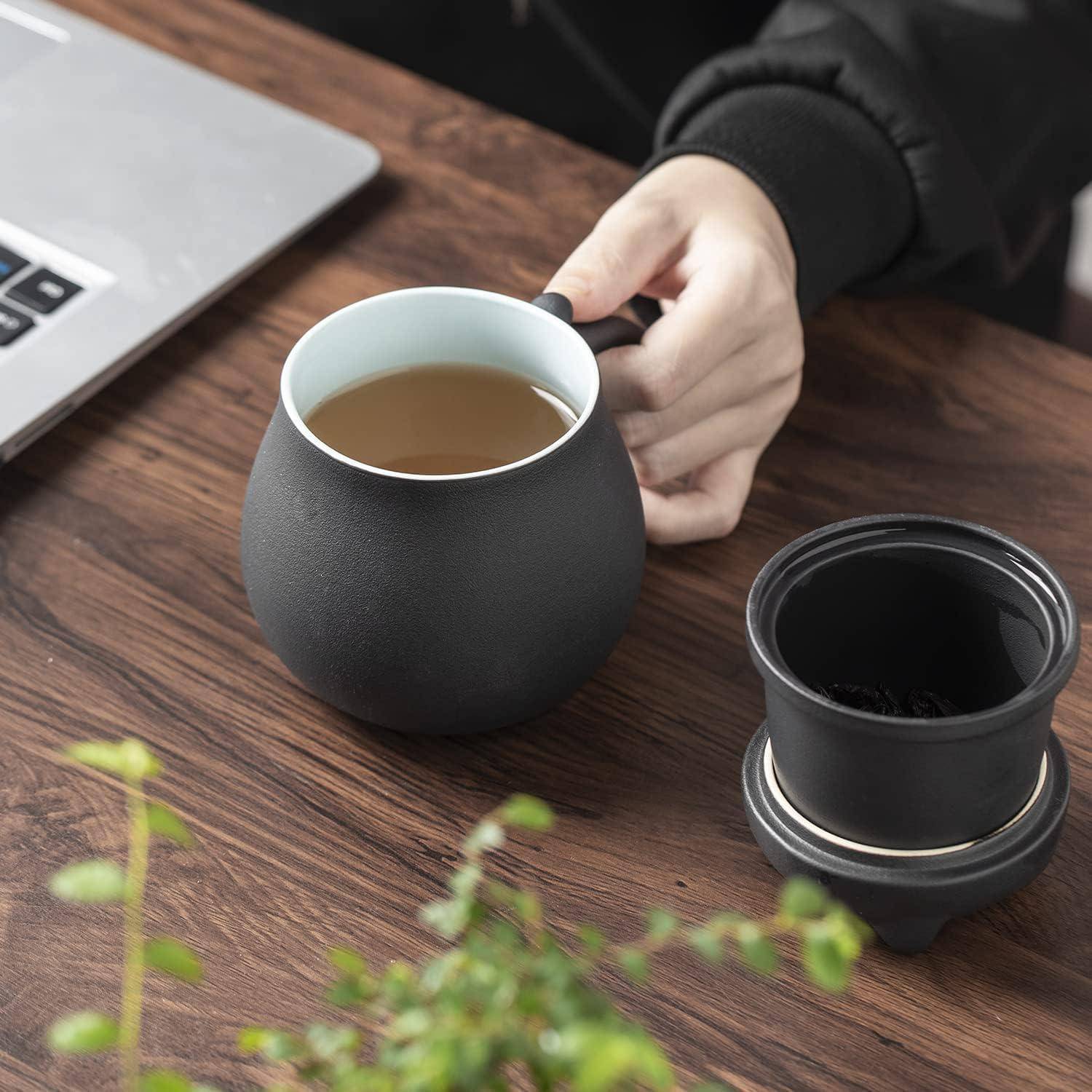 Teetasse Keramik Teesieb Deckel Katzendesign Geschenk Schwarz
