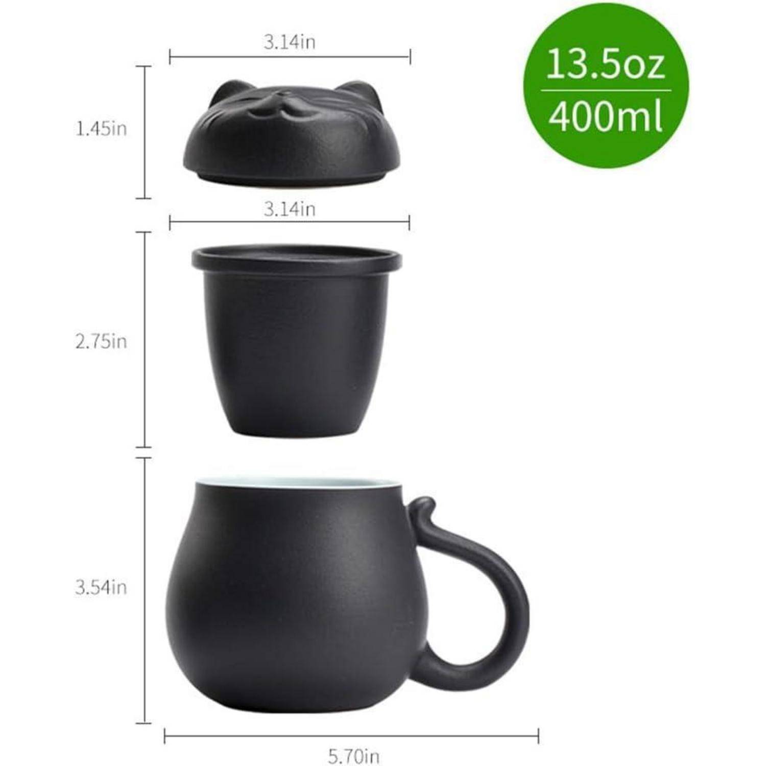 Teetasse Keramik Teesieb Deckel Katzendesign Geschenk Schwarz