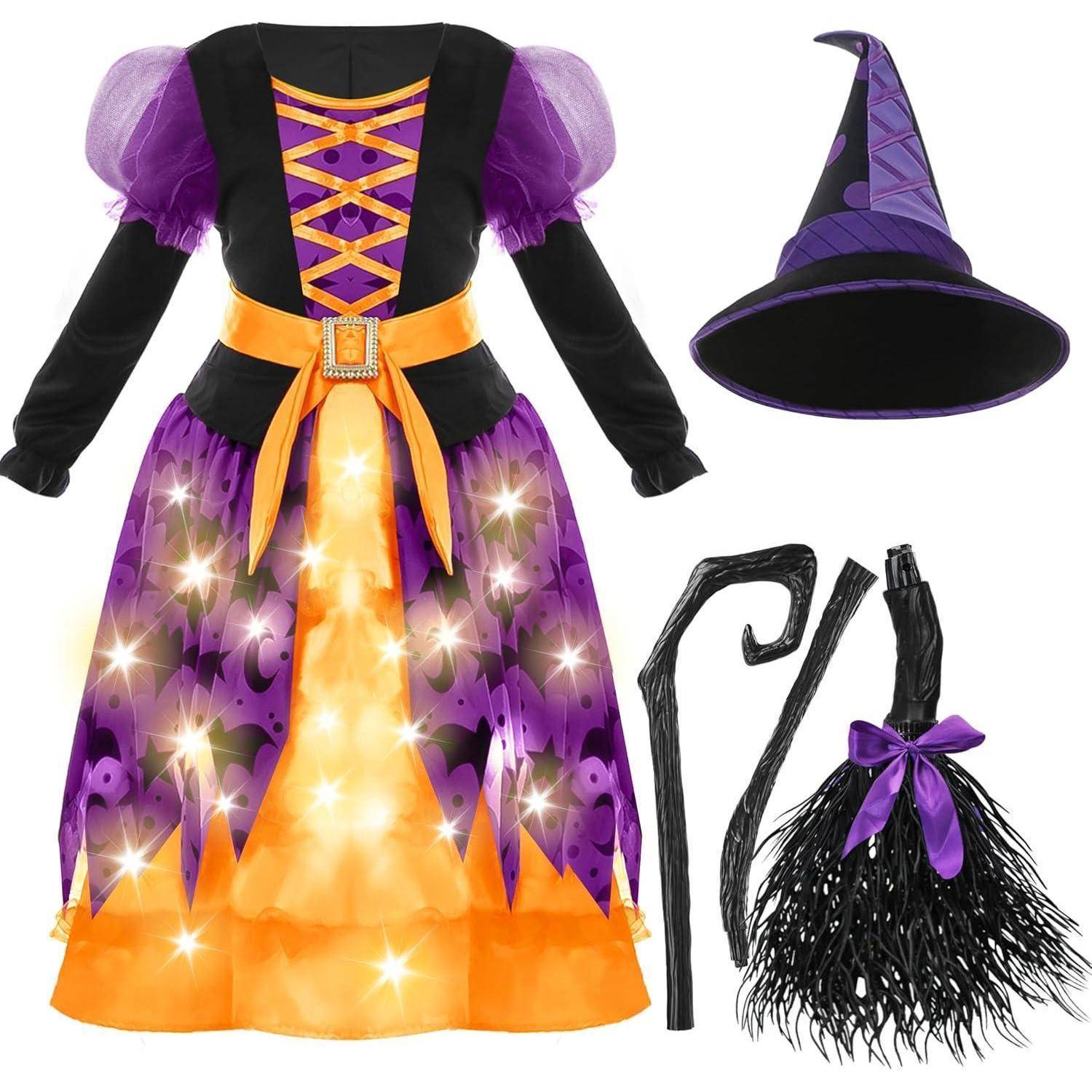 Hexenkostüm Mädchen Kleid Druck Lightup Orange Toddler (3-4 yrs)