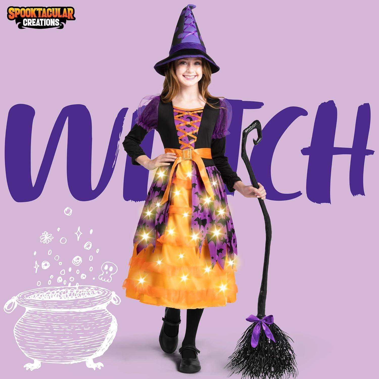 Hexenkostüm Mädchen Kleid Druck Lightup Orange Toddler (3-4 yrs)