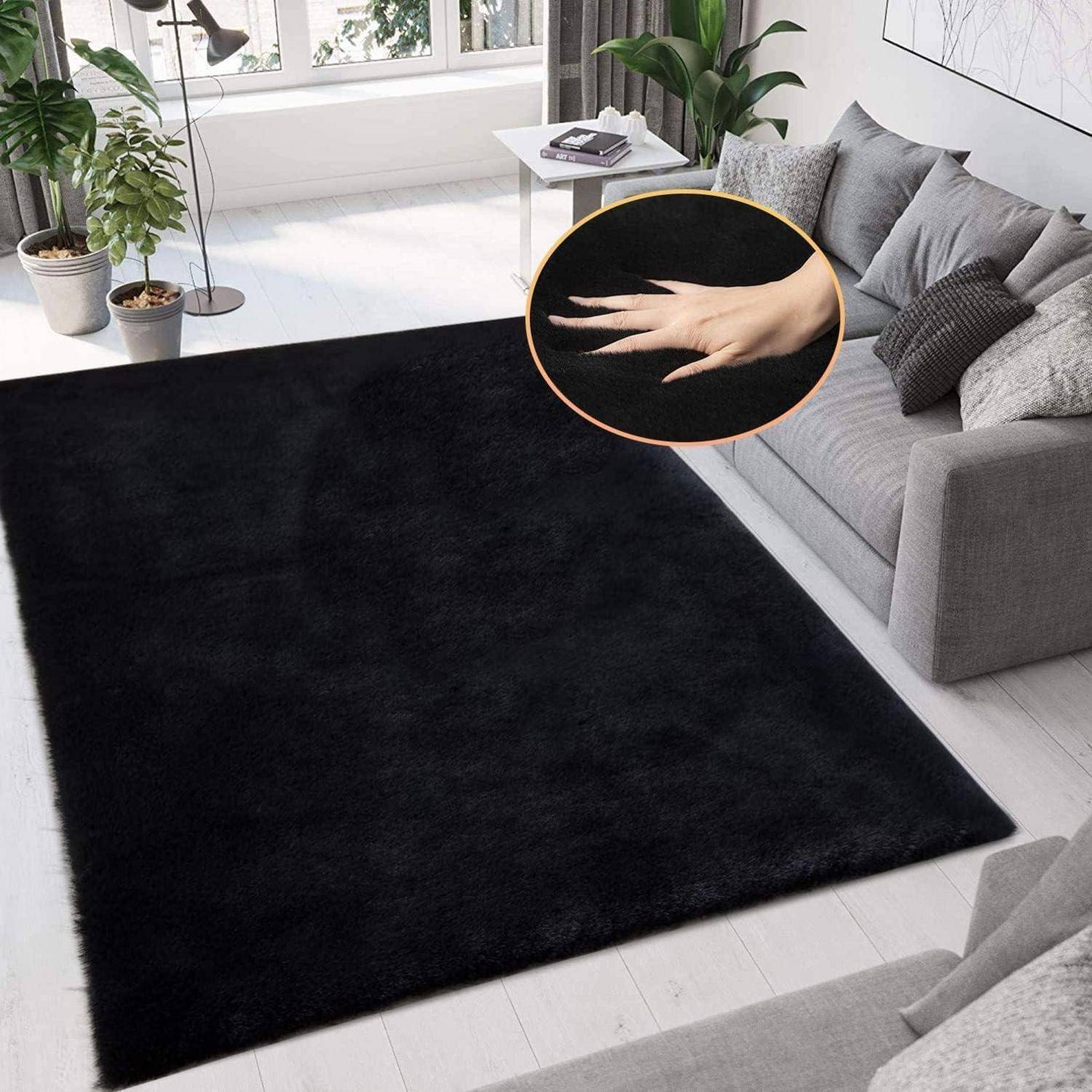 Teppich Fellteppich Kunstfell 150 x 240 cm (Rechteckig) Schwarz