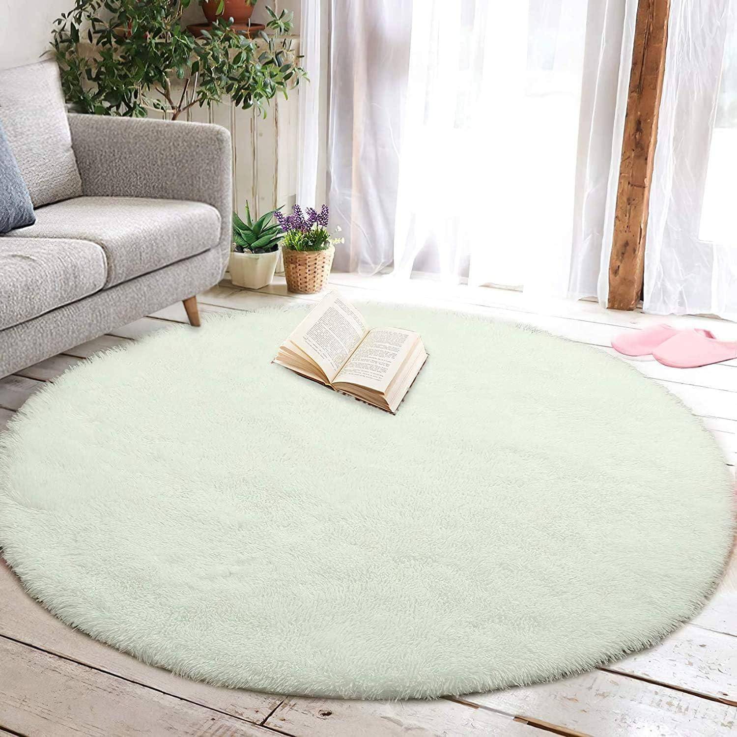 Teppich Rund Flauschig Hochflor Rutschfest Weiß 100 cm (Rund) Weiß