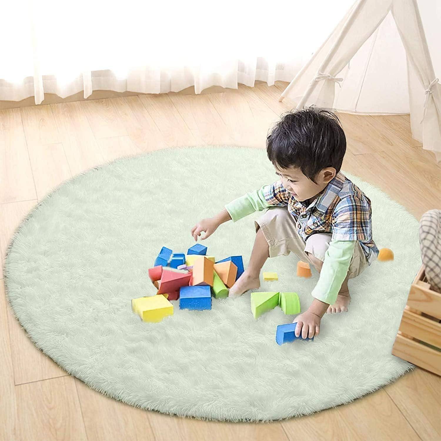 Teppich Rund Flauschig Hochflor Rutschfest Weiß 100 cm (Rund) Weiß