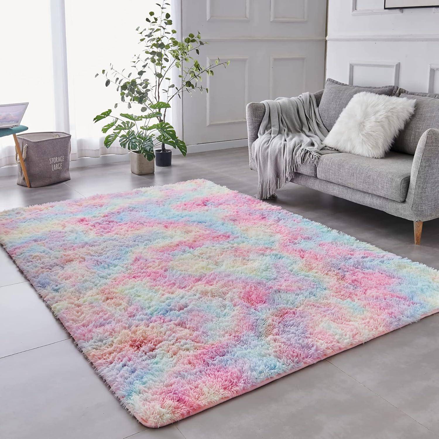 Teppich Hochflor Shaggy Wohnzimmer Flauschig Regenbogen 200 x 300 cm
