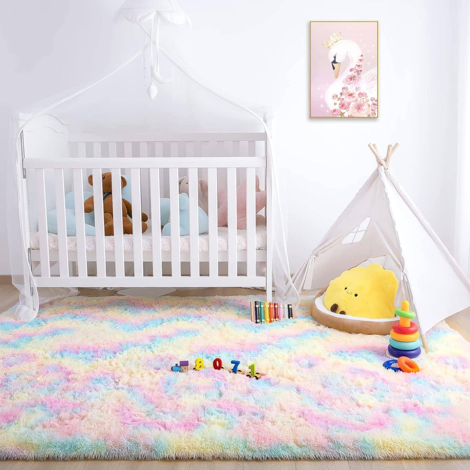 Teppich Hochflor Shaggy Wohnzimmer Flauschig Regenbogen 200 x 300 cm