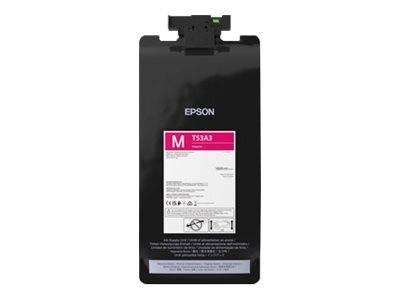 Magenta-Druckerpatrone, Modell Epson T53A3, in schwarzer Verpackung mit einem Etikett, das die Farbe und Gebrauchsanweisungen anzeigt.