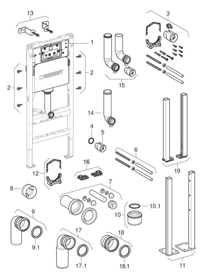 Geberit Duofix Basic Element für Wand WC, 112cm mit Delta UP-Spülkasten 12cm