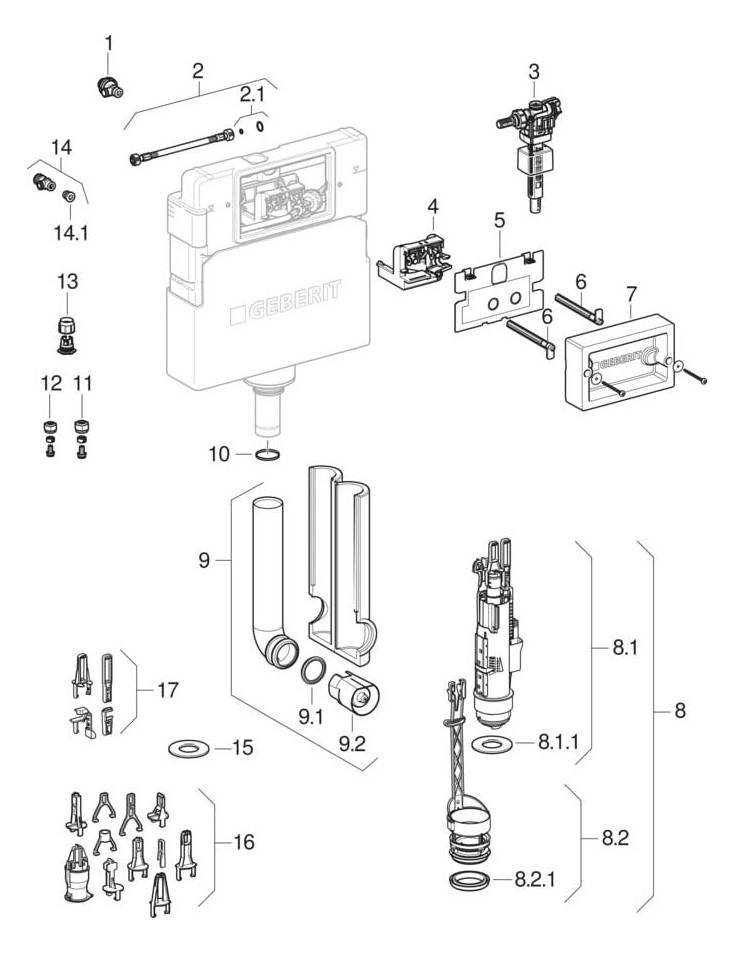 Geberit Duofix Basic Element für Wand WC, 112cm mit Delta UP-Spülkasten 12cm