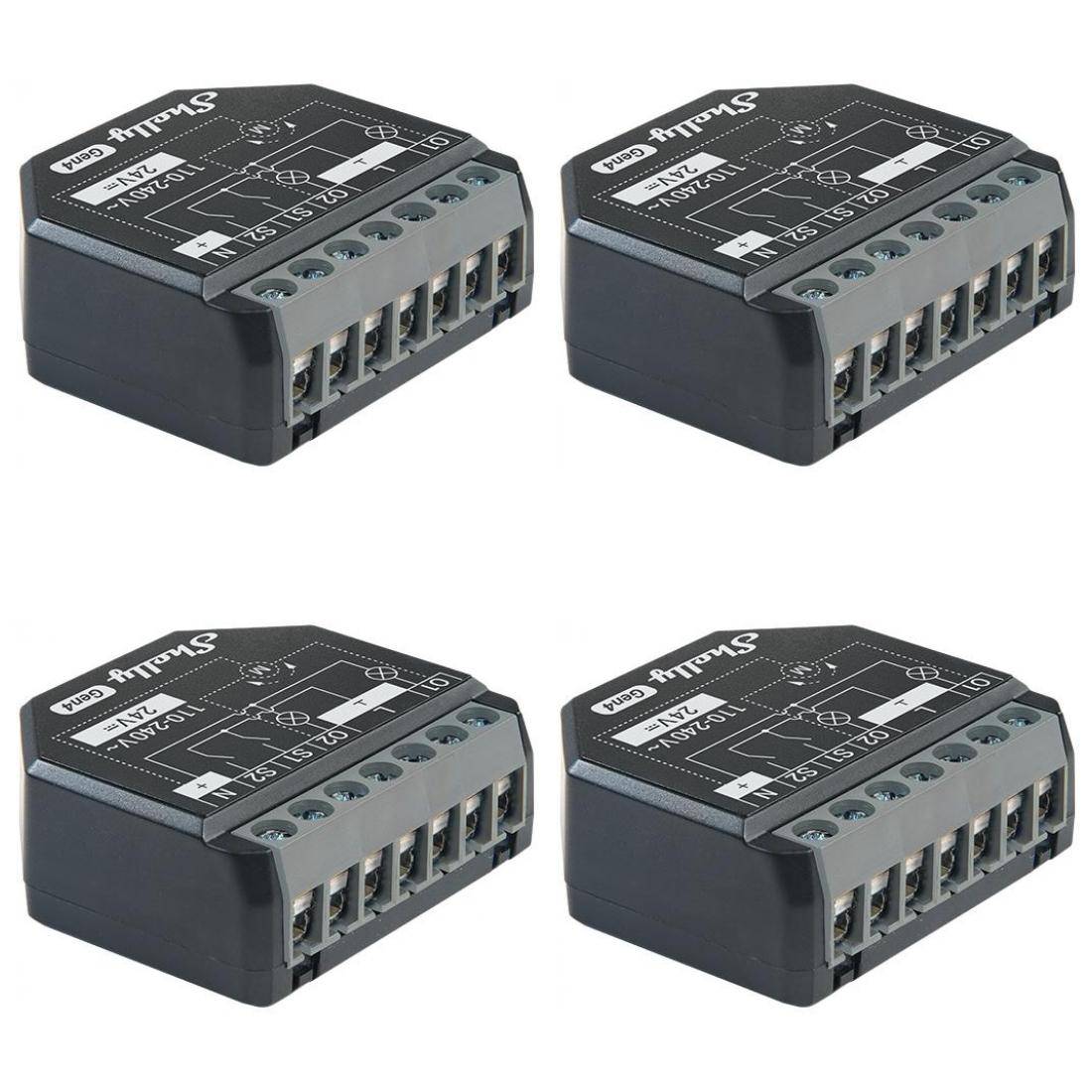 Shelly 2PM Gen4, Dual Schaltaktor mit Messfunktion, 16A, WLAN, Zigbee, Matter, Bluetooth, 4er Pack