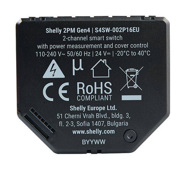 Shelly 2PM Gen4, Dual Schaltaktor mit Messfunktion, 16A, WLAN, Zigbee, Matter, Bluetooth, 4er Pack