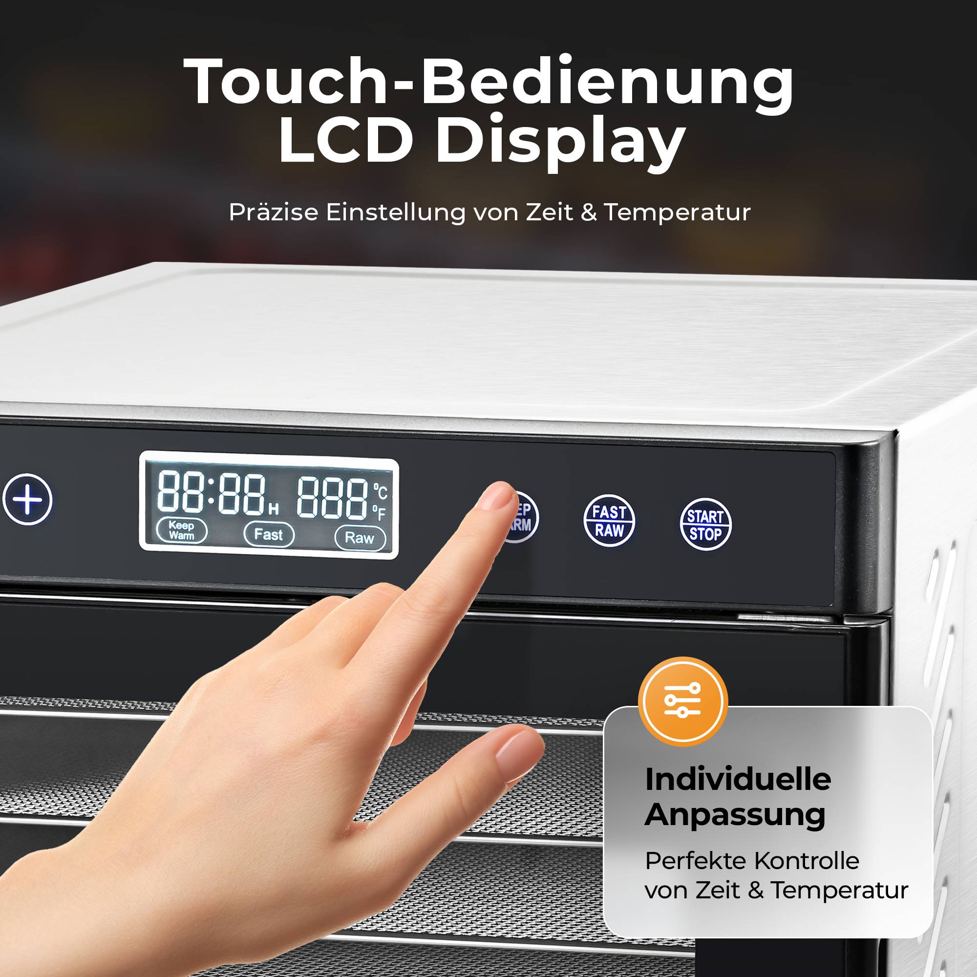 Balter Dörrautomat Edelstahl, Dörrgerät mit 7 Einlegefächern, BPA-frei, 600 W, 35°–75°C, Timer, Dehydrator, Obsttrockner, Rezeptbuch
