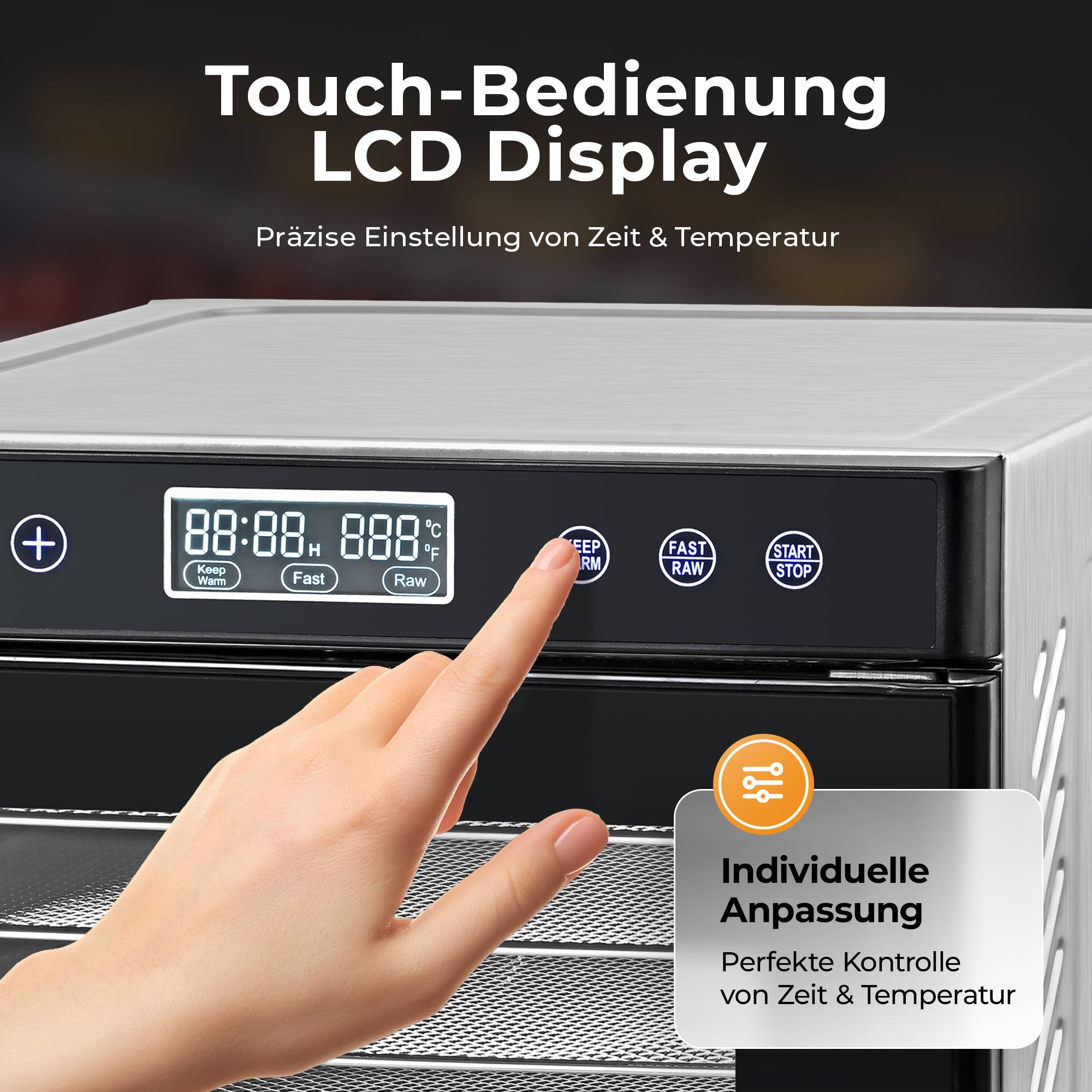 Balter Dörrautomat Edelstahl, Dörrgerät mit 10 Einlegefächern, BPA-frei, 35°- 75 °C, Timer, Dehydrator, Obsttrockner, Warmhaltefunktion, Rezeptb