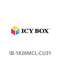 Icy Box' Logo mit einem bunten Würfeldesign über der Produktbezeichnung 'IB-1826MCL-CU31'.