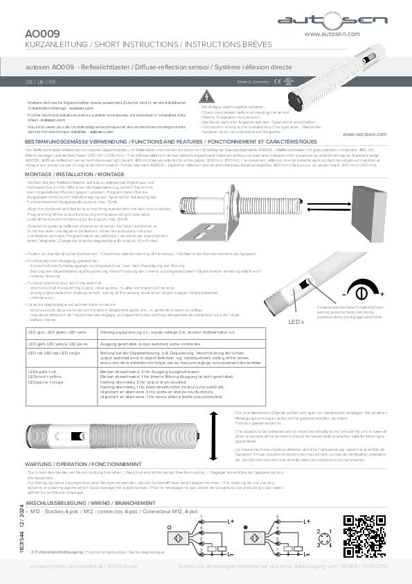 Reflexlichttaster/ Optischer Sensor M12 - M12x1 - AO009 - autosen