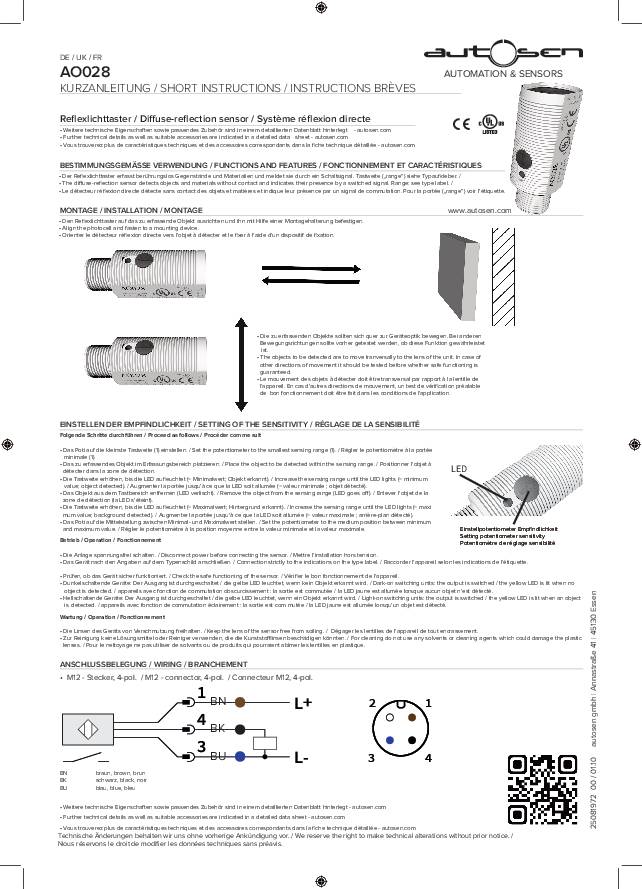 Reflexlichttaster/ Optischer Sensor - M18x1 - AO028 - autosen