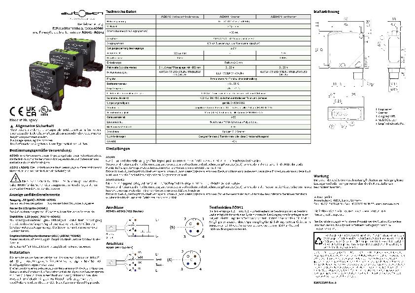 Einweglichtschranke/ Optischer Sensor Sender - AO041 - autosen