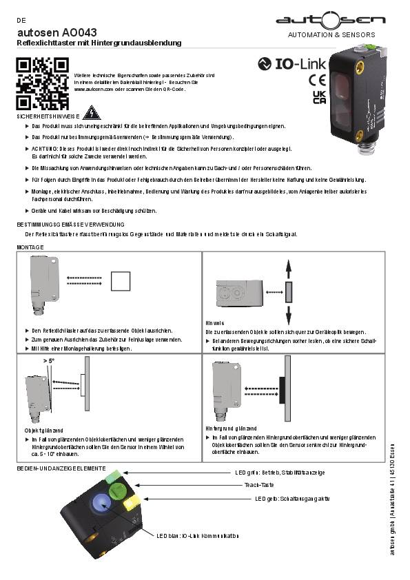 Reflexlichttaster/ Optischer Sensor - AO043 - autosen