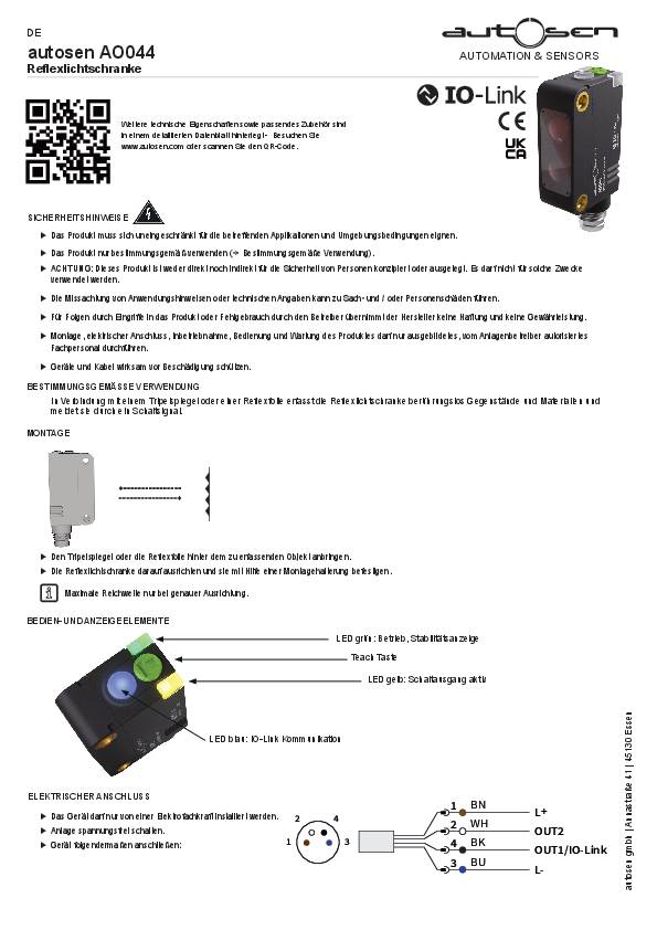 Reflexlichtschranke/ Optischer Sensor - AO044 - autosen