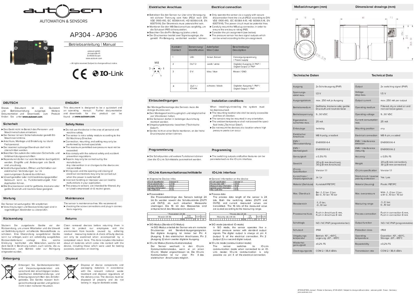 Pneumatik-Druckschalter - AP305 - autosen