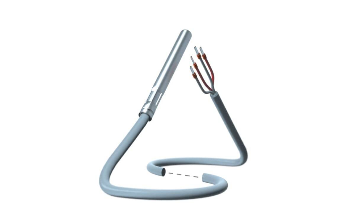 Ein metallisches Kabel mit teilweise entfernter Außenhülle, wobei vier farbige Drähte freigelegt sind, von denen einer gebrochen ist und eine Leitungsunterbrechung symbolisiert.