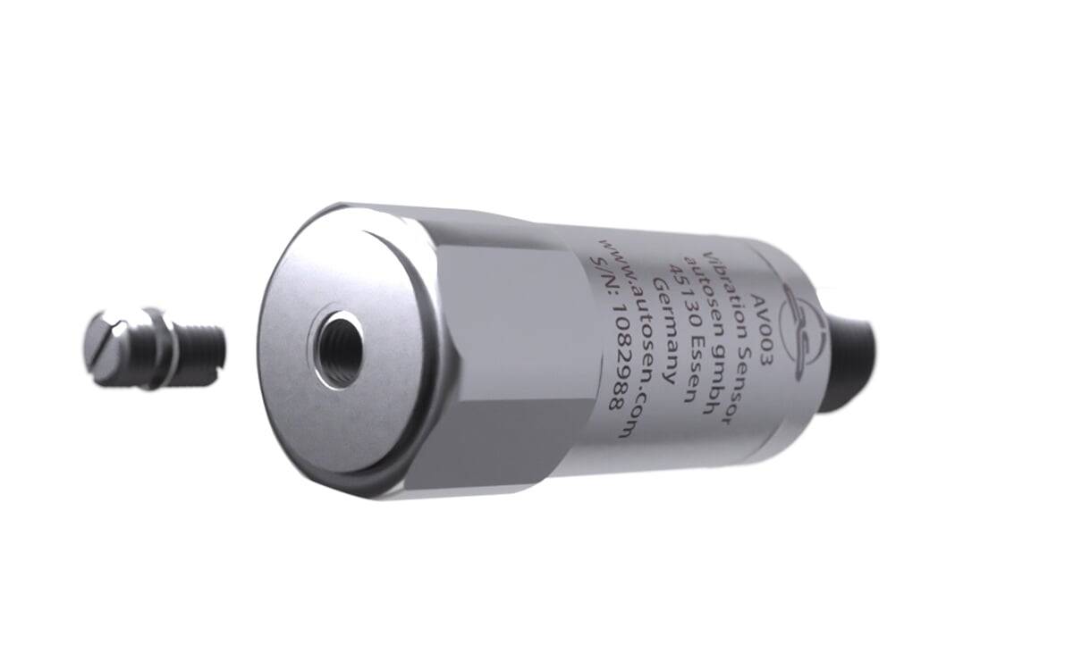 Ein kleiner Metalldrucksensor mit der Modellnummer AVO63 und darauf eingravierter Kontaktinformation, der zur Druckmessung verwendet wird.