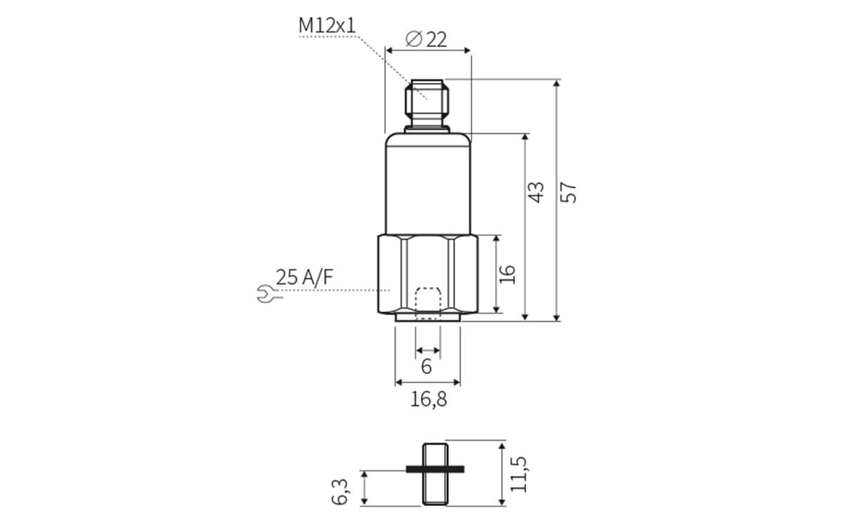 Vibrationssensor 0-25mm/s Piezo - M12,Kontakte vergoldet,2-Polig - AV003 - autosen