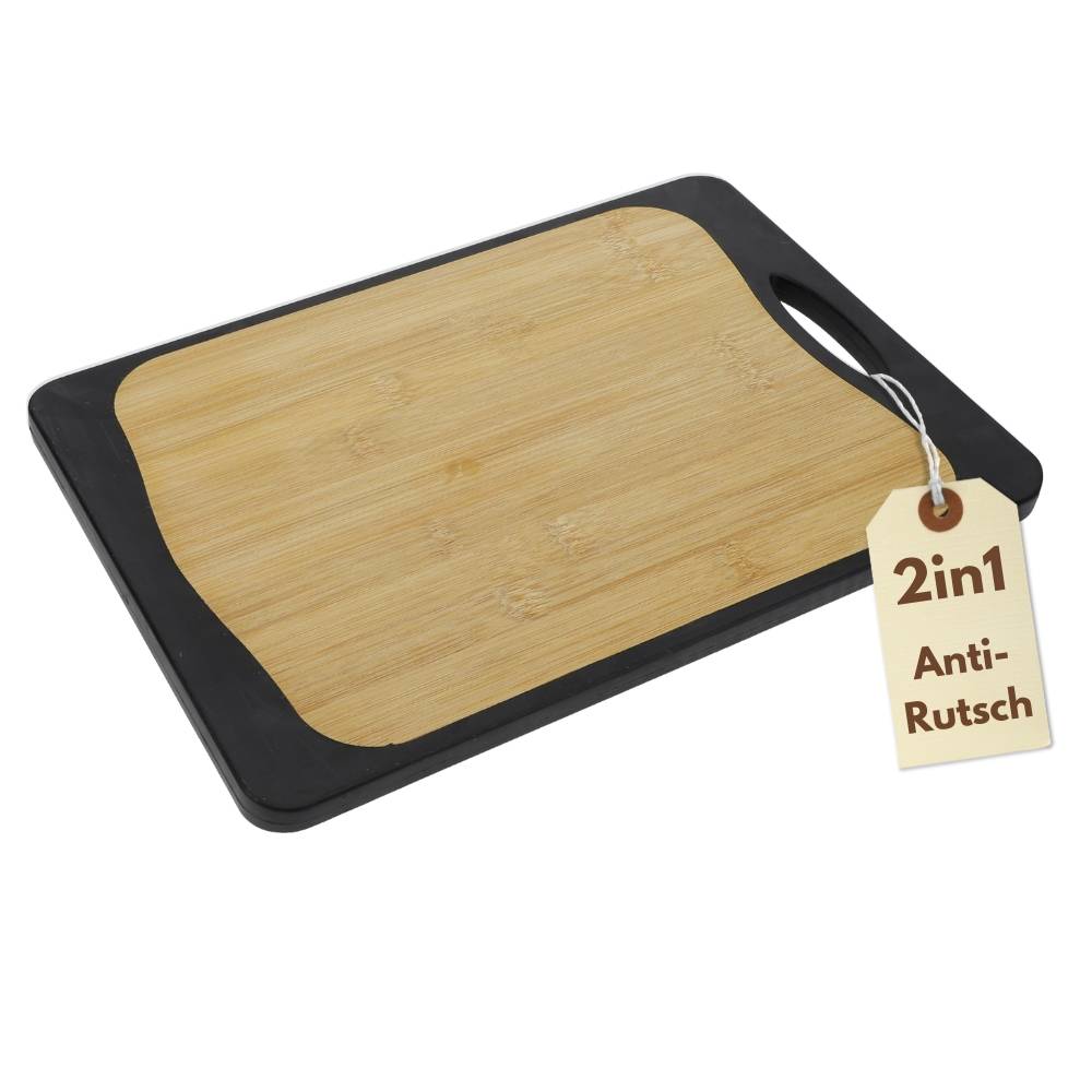 Schneidebrett Kunststoff und Bambus 2in1 Schneidbrett mit Anti-Rutsch Schneidebretter Küchenbrett Bambus Schneidebrett Schwarz Rutschfest mit