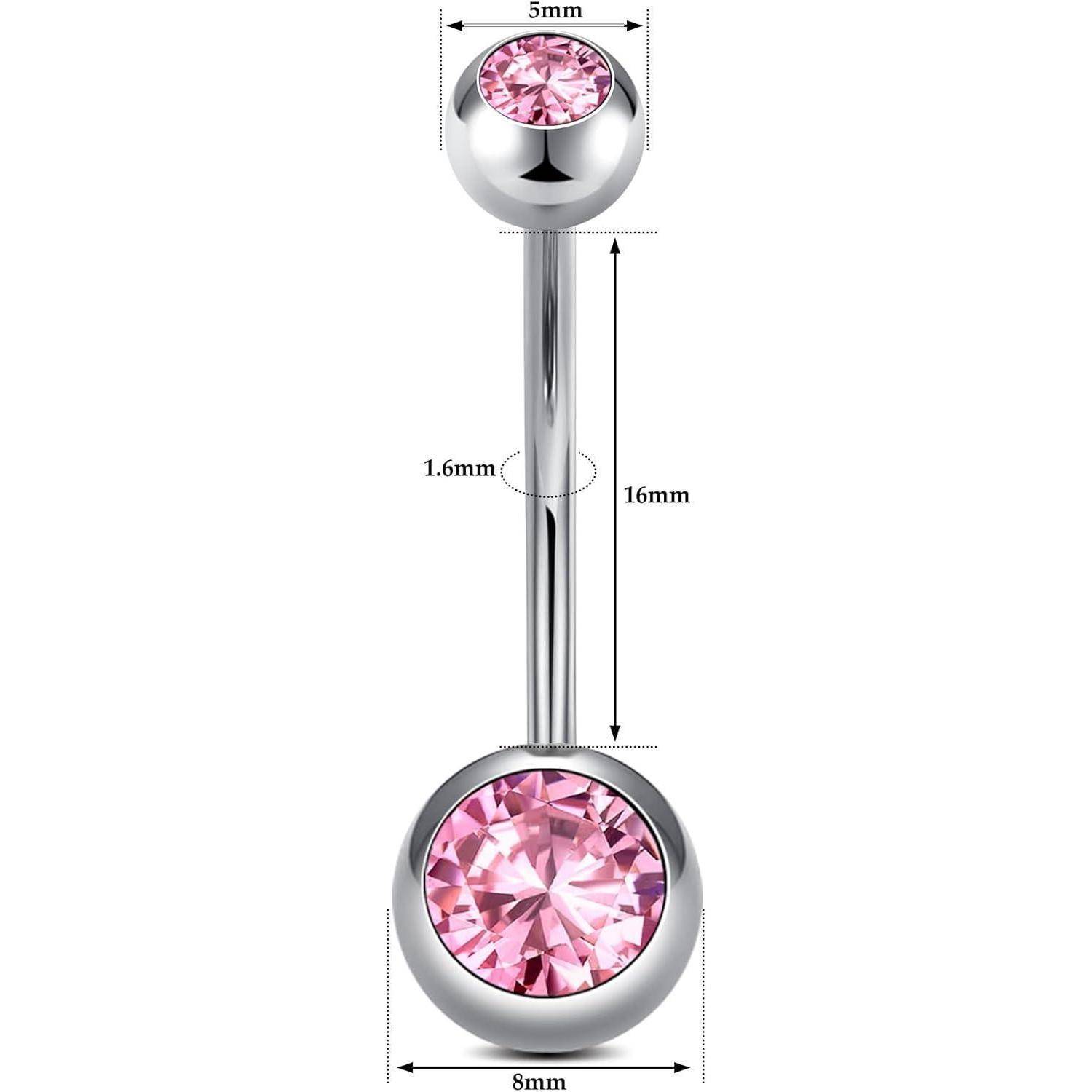 Bauchnabelpiercing Titan Silber 16mm Stablänge 1 Stück 14G CZ