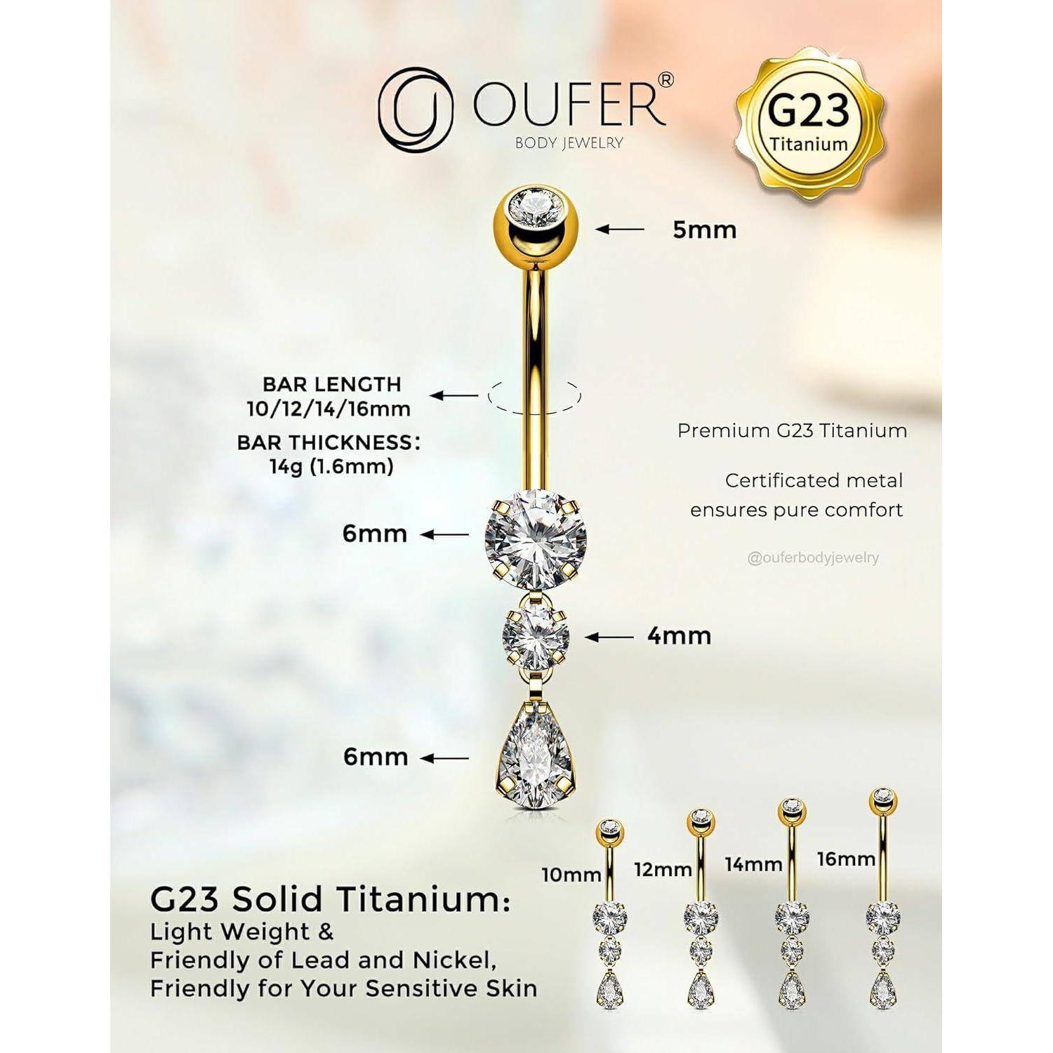Bauchnabelpiercing Titanium 14G Gold Teardrop Navel Bars Belly Button