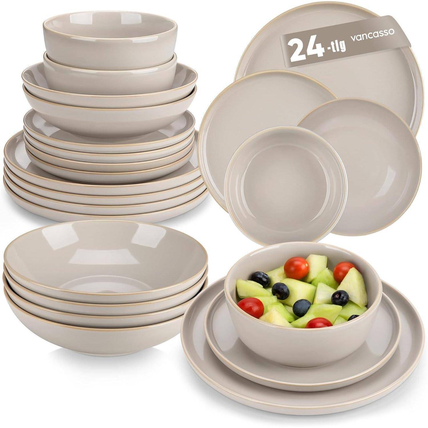 Geschirrset 24tlg Tafelservice Steingut Geschirrset 24tlg. Soft Beige