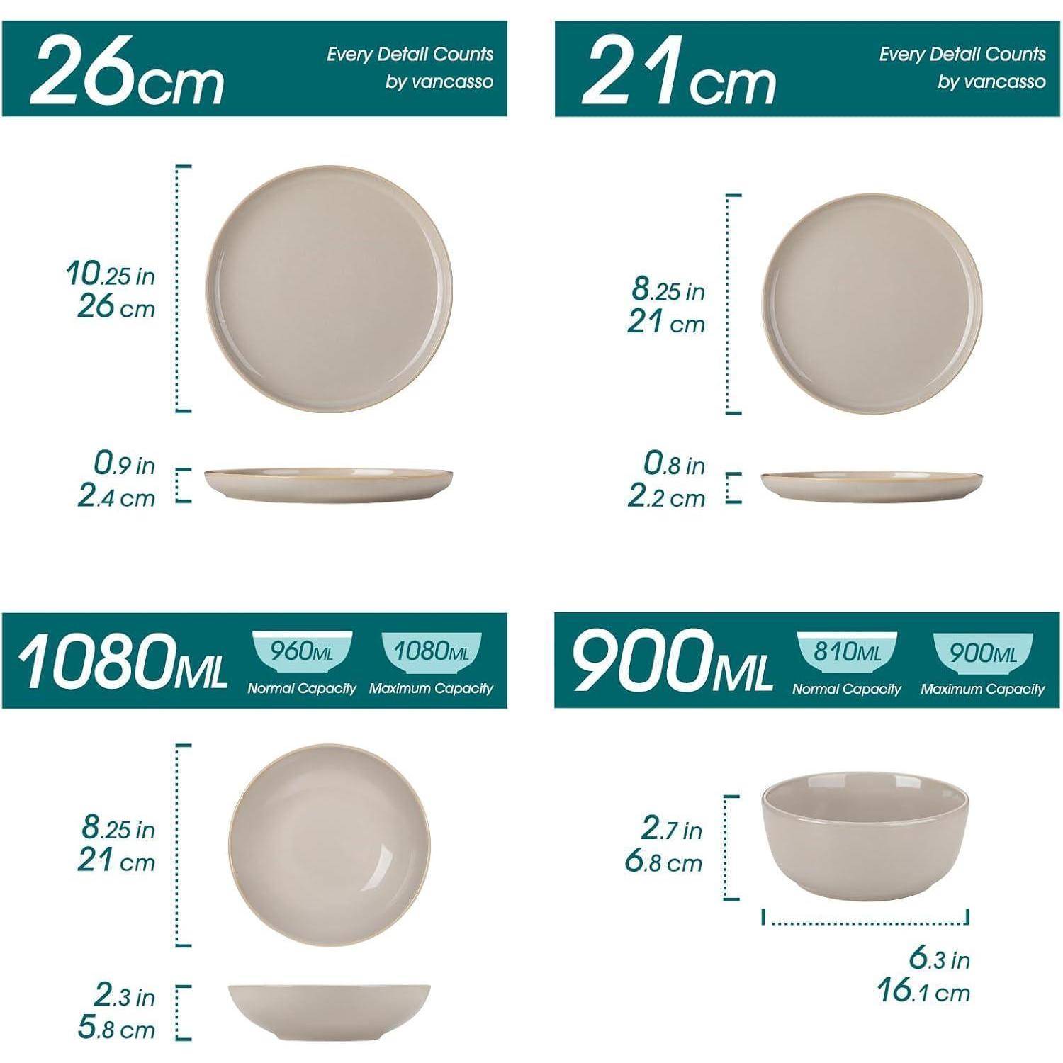 Geschirrset 24tlg Tafelservice Steingut Geschirrset 24tlg. Soft Beige