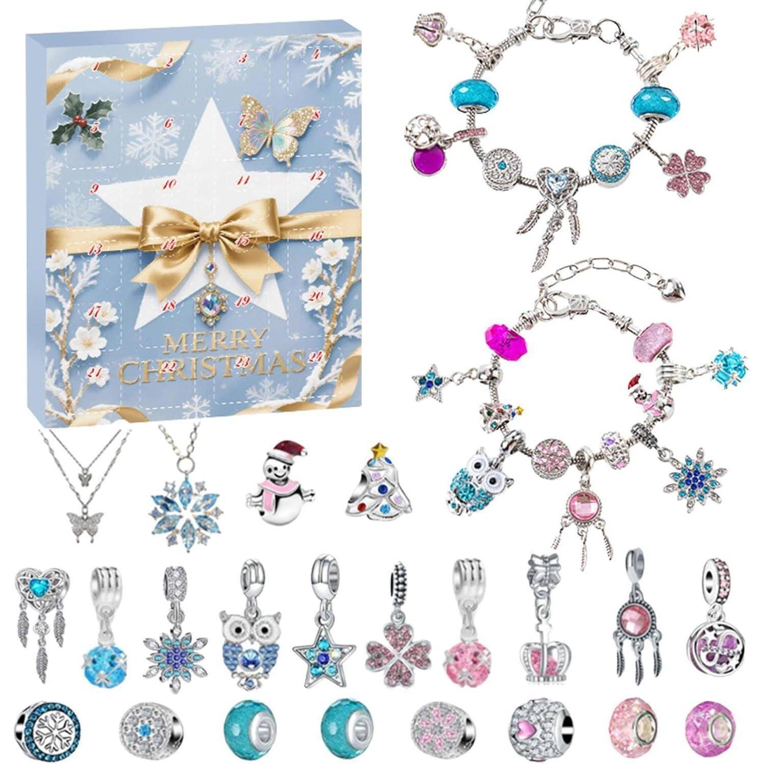 Adventskalender 2025 Mädchen Schmuck Halskette 24 Füllung Blau