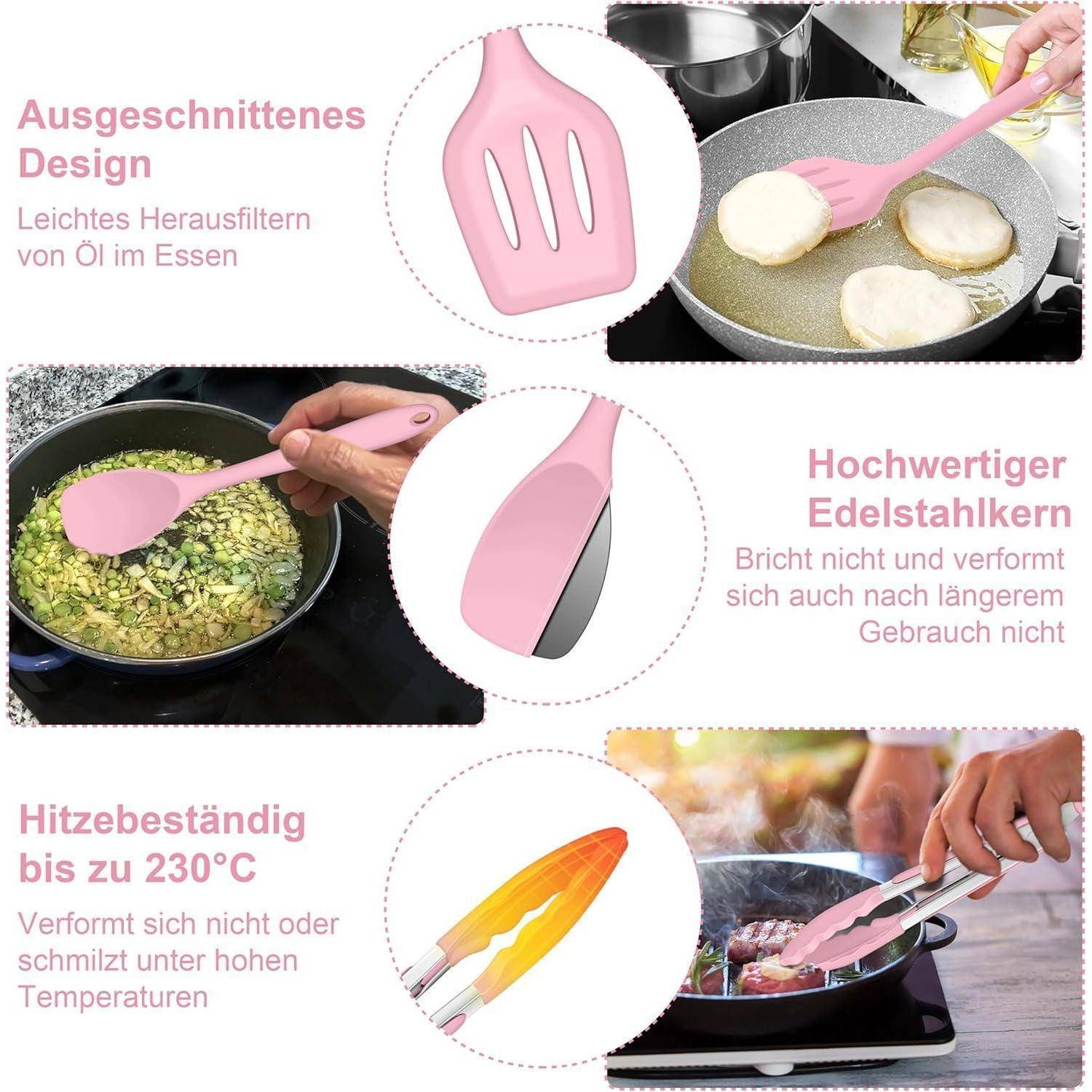 Küchenutensilien Set 6 Stück Silikon Pfannenwender antihaft Rosa