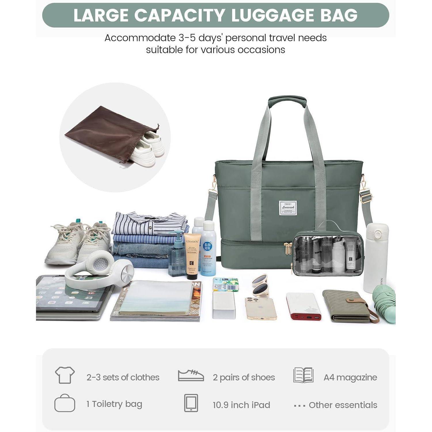 Großvolumige Reisetasche mit Platz für Kleidung, Schuhe und persönliche Gegenstände für 3-5 Tage Reise