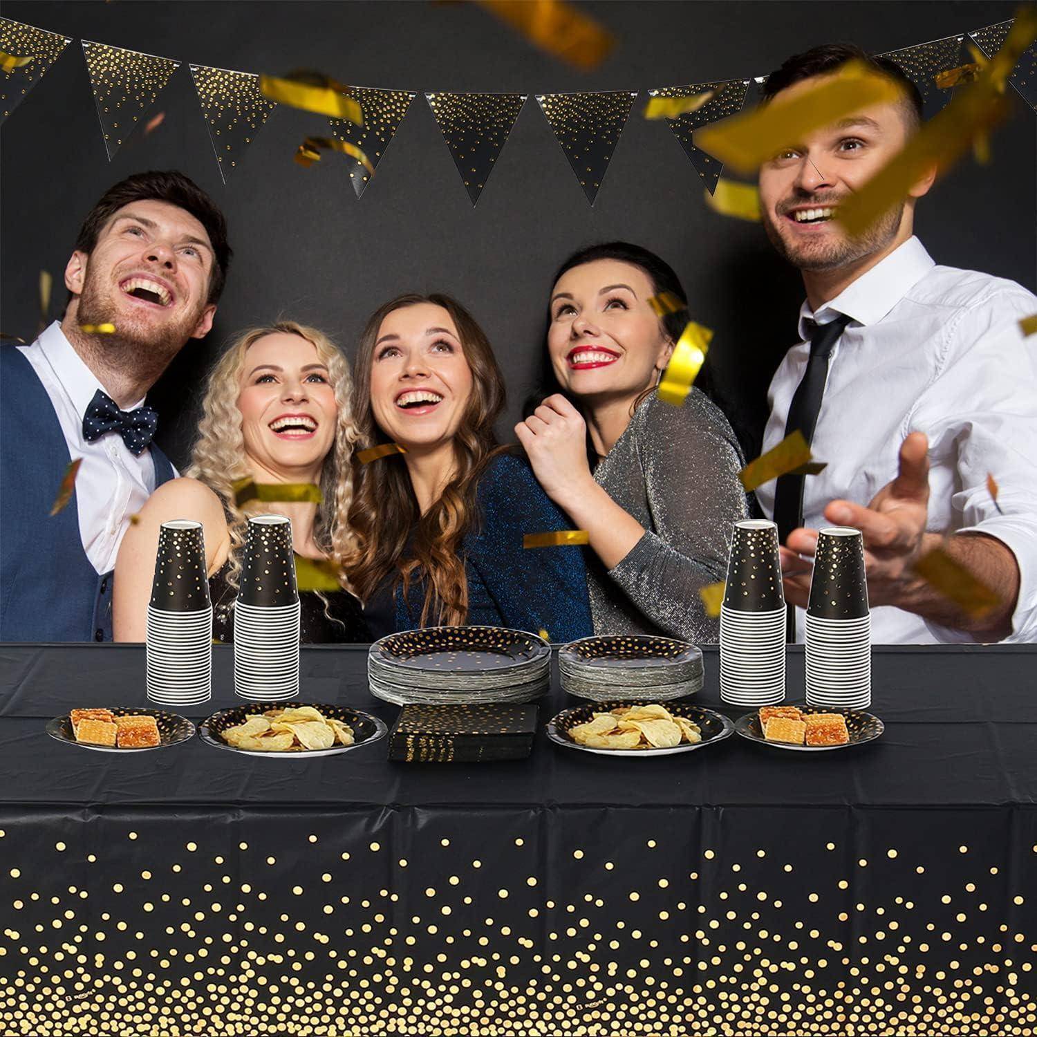Partygeschirr 99 Teile Pappteller Servietten Tassen Schwarz Gold