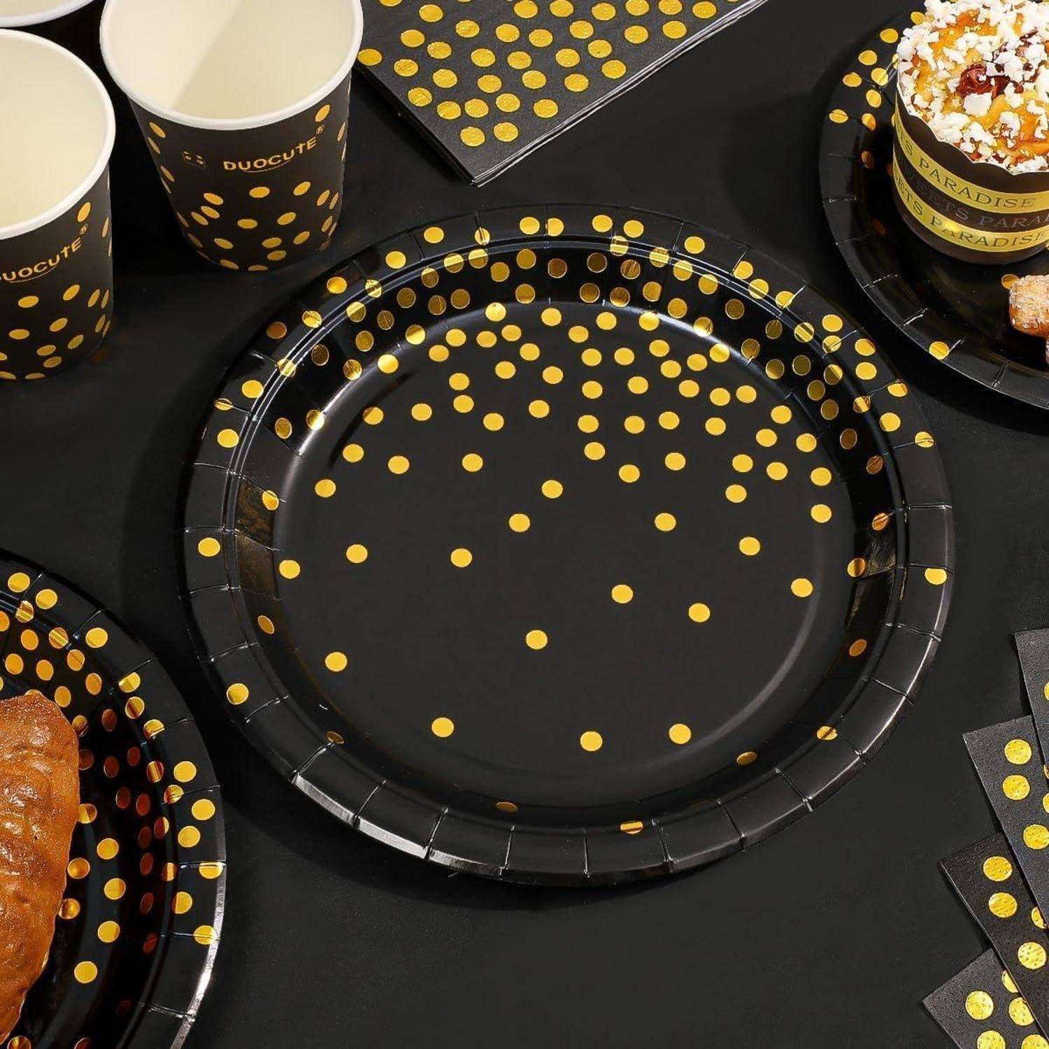 Partygeschirr 99 Teile Pappteller Servietten Tassen Schwarz Gold